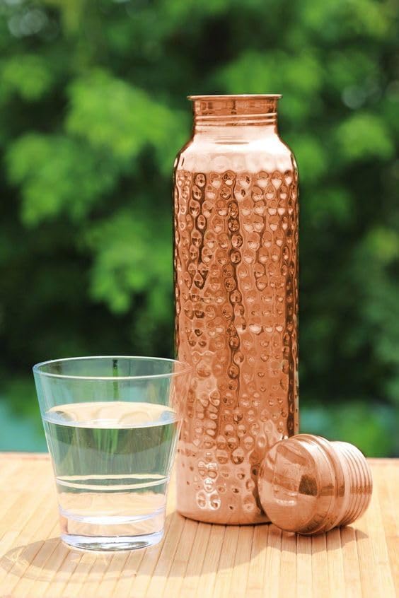 Pure Copper Water Bottle Hammered Leakproof Eco Friendly