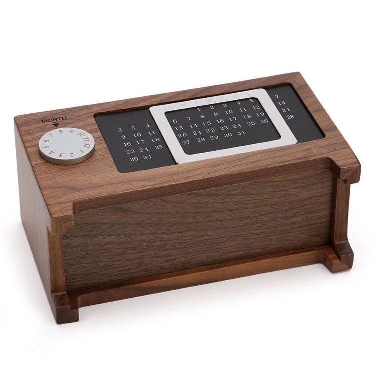 Solid Wood Calendar Pen Holder Multifunction Desktop Office Organizer Storage Bucket