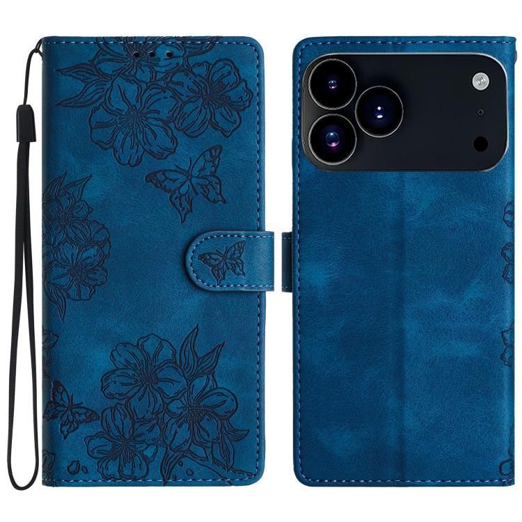 For iPhone 18 Pro Max / iPhone 17 Pro Max Cherry Blossom Butterfly Skin Feel Embossed PU Phone Case
