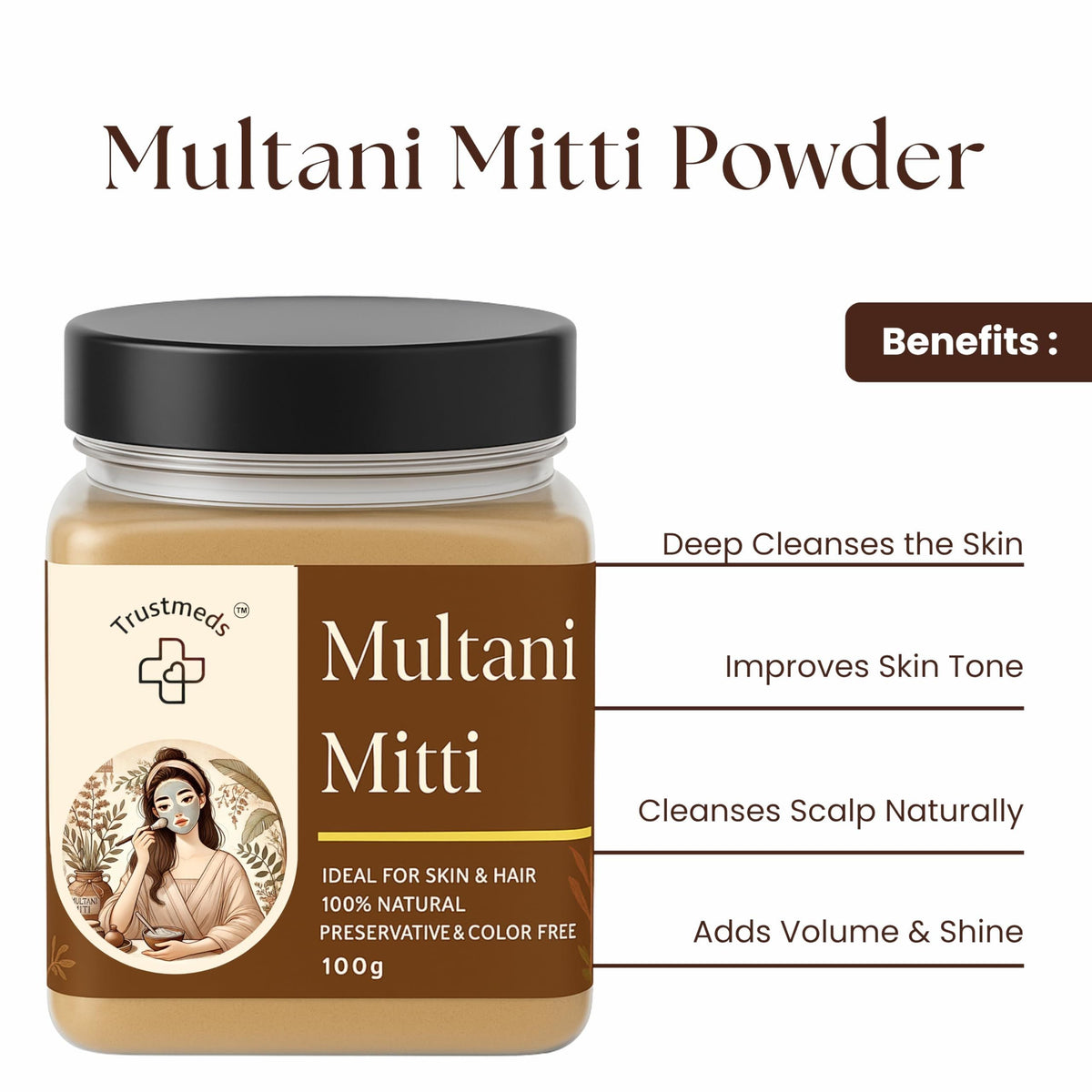 Trustmeds Multani Mitti Powder for Face & Hair