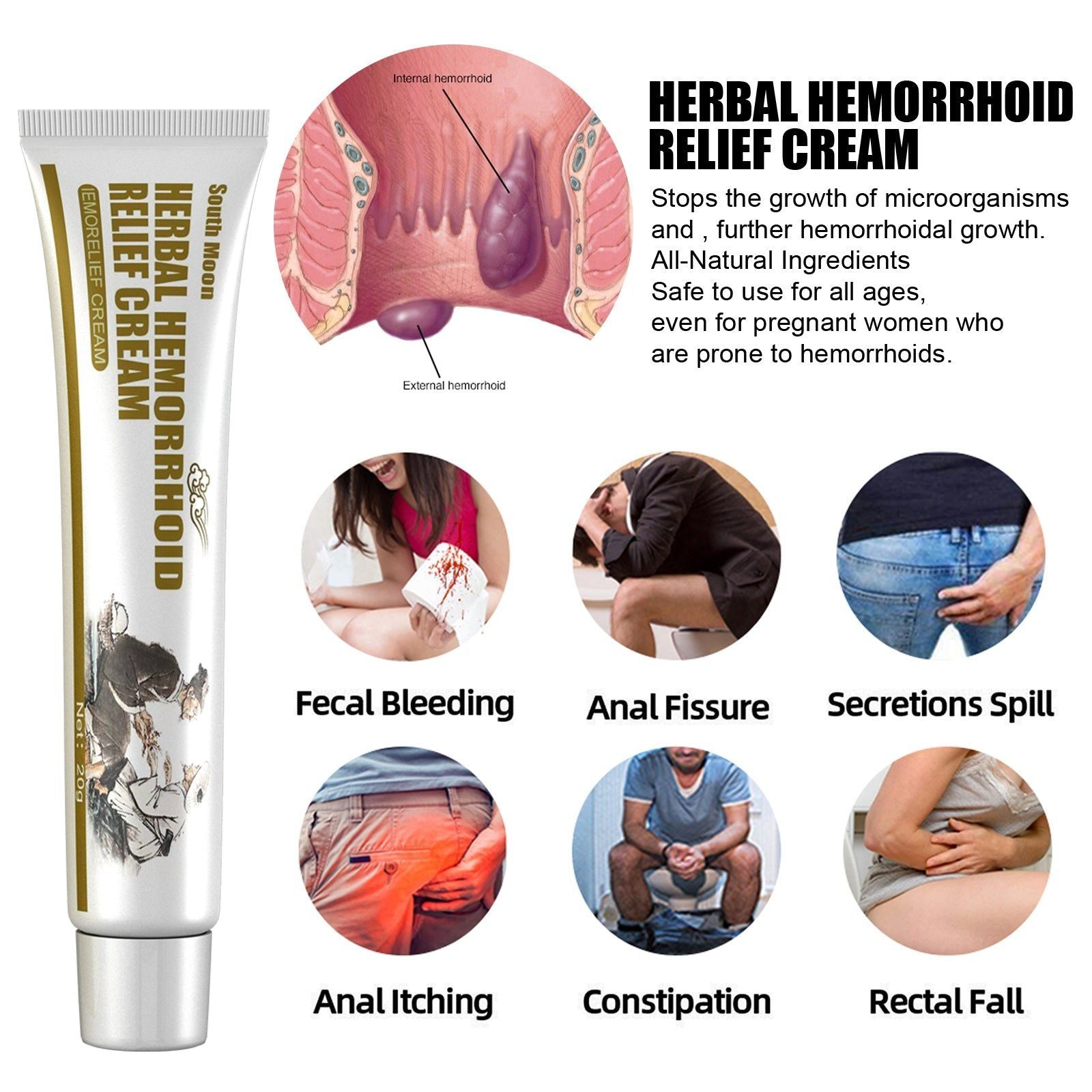 Herbal Hemorrhoid Cream, Fast Relief, Natural Pain & Itching Relief, Non-Irritating ,20g