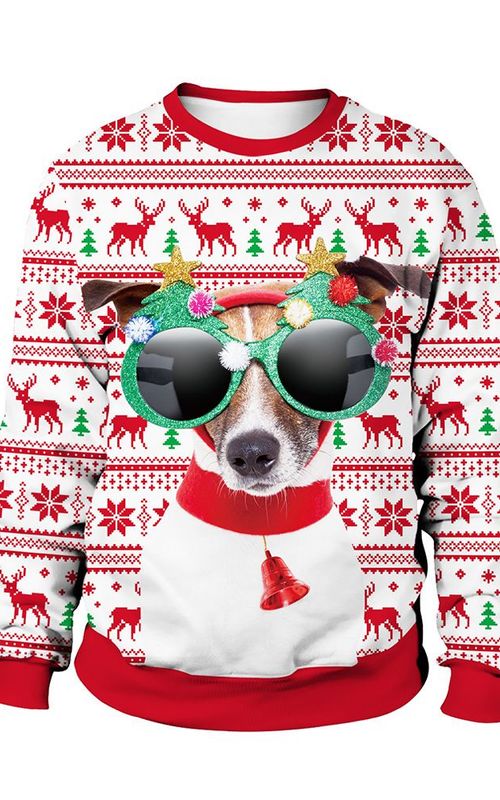 Christmas Sweater Winter Autumn Crew Neck Tops Sweatshirt With Reindeer Santa Printed