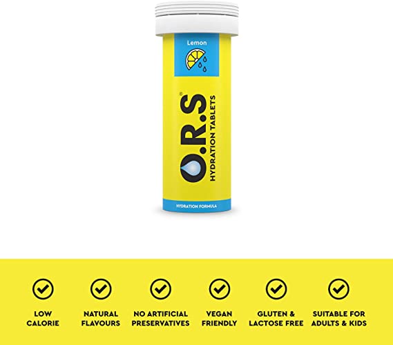 O.R.S Hydration Tablets with Electrolytes, Vegan, Gluten and Lactose Free Formula - Natural Lemon Flavour 24'S