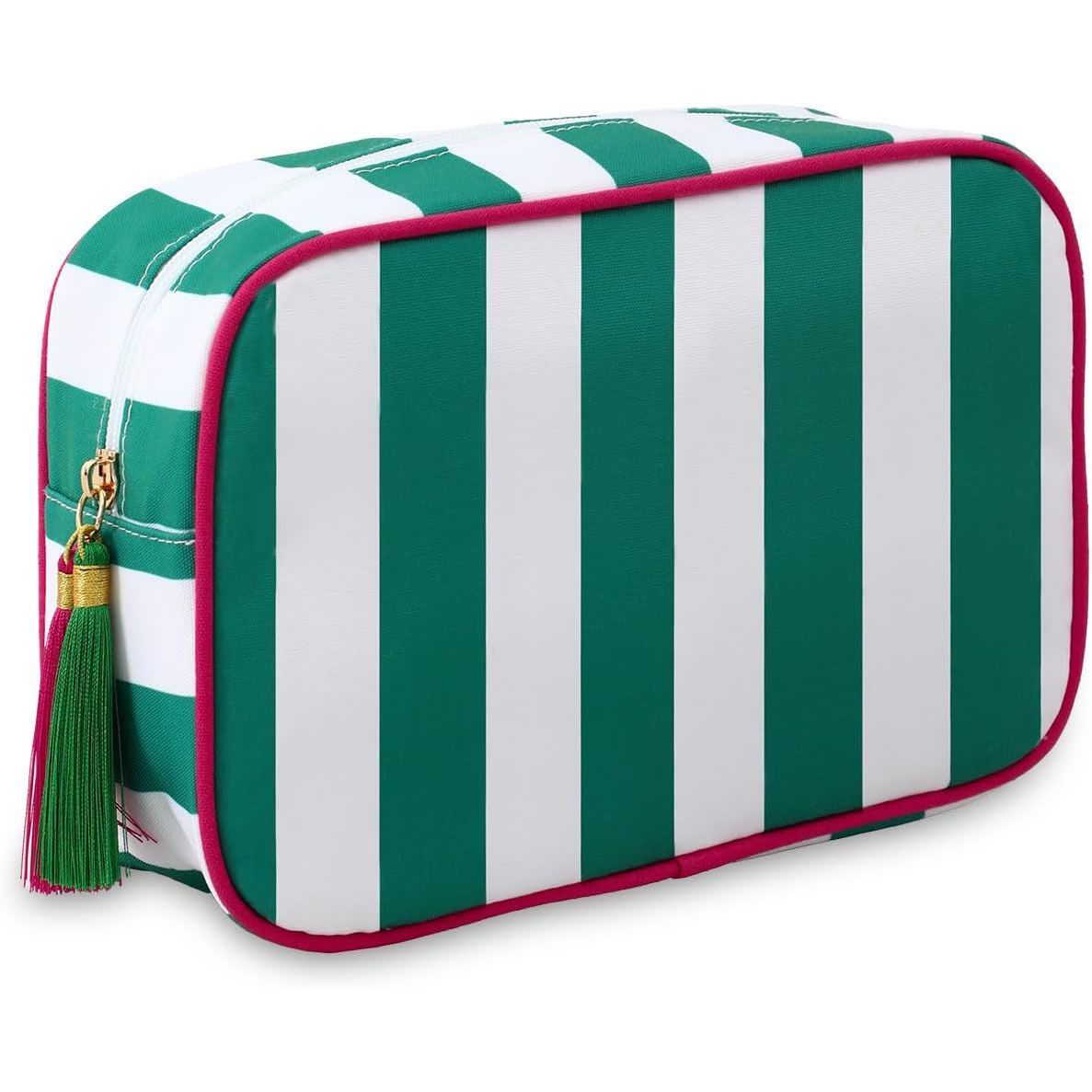 Striped Travel Makeup Bag with Tassel Zip