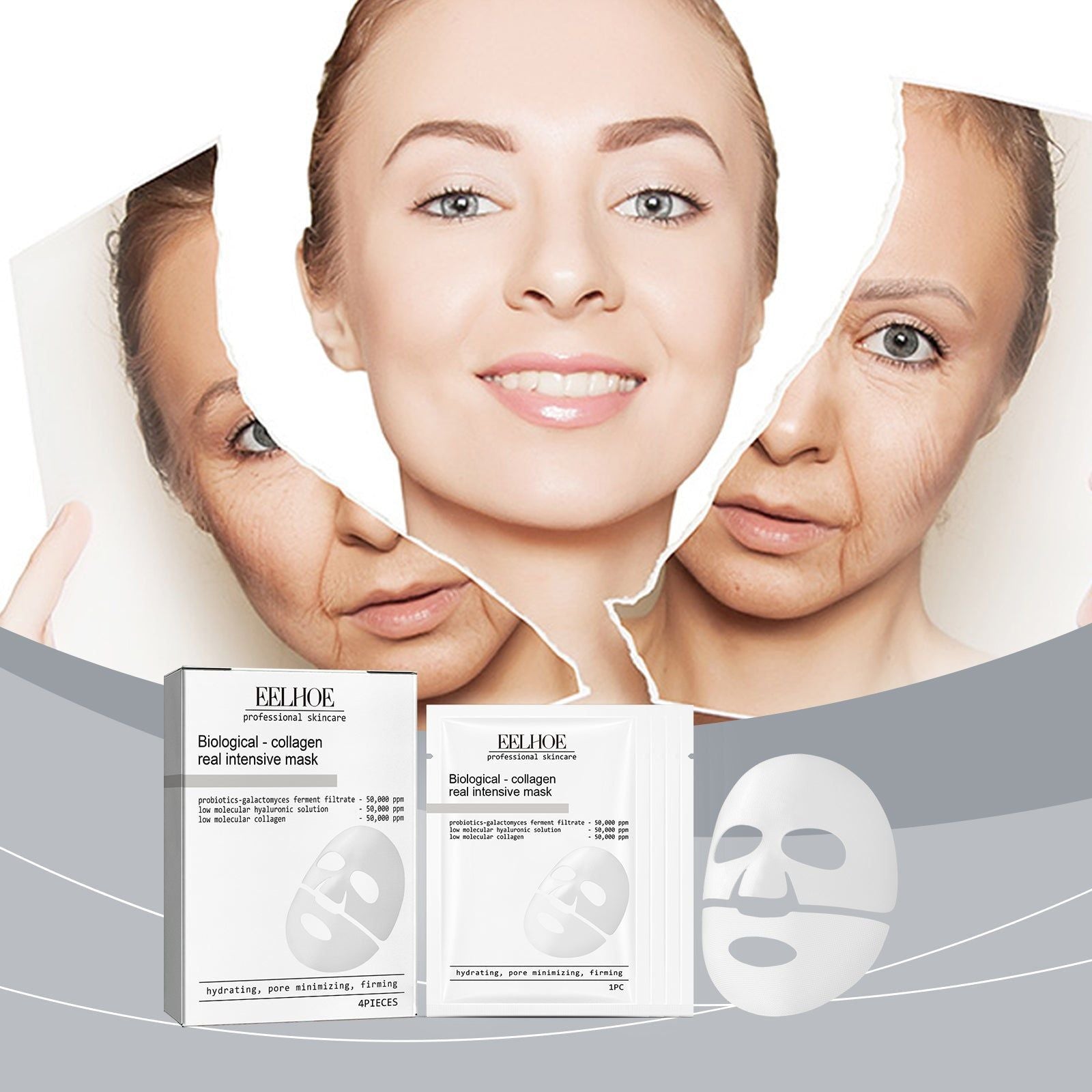 Collagen Mask, Moisturizing Replenishing, Anti-Aging, Hydrating, Firming, 3-in-1 Skin Care ,4pcs