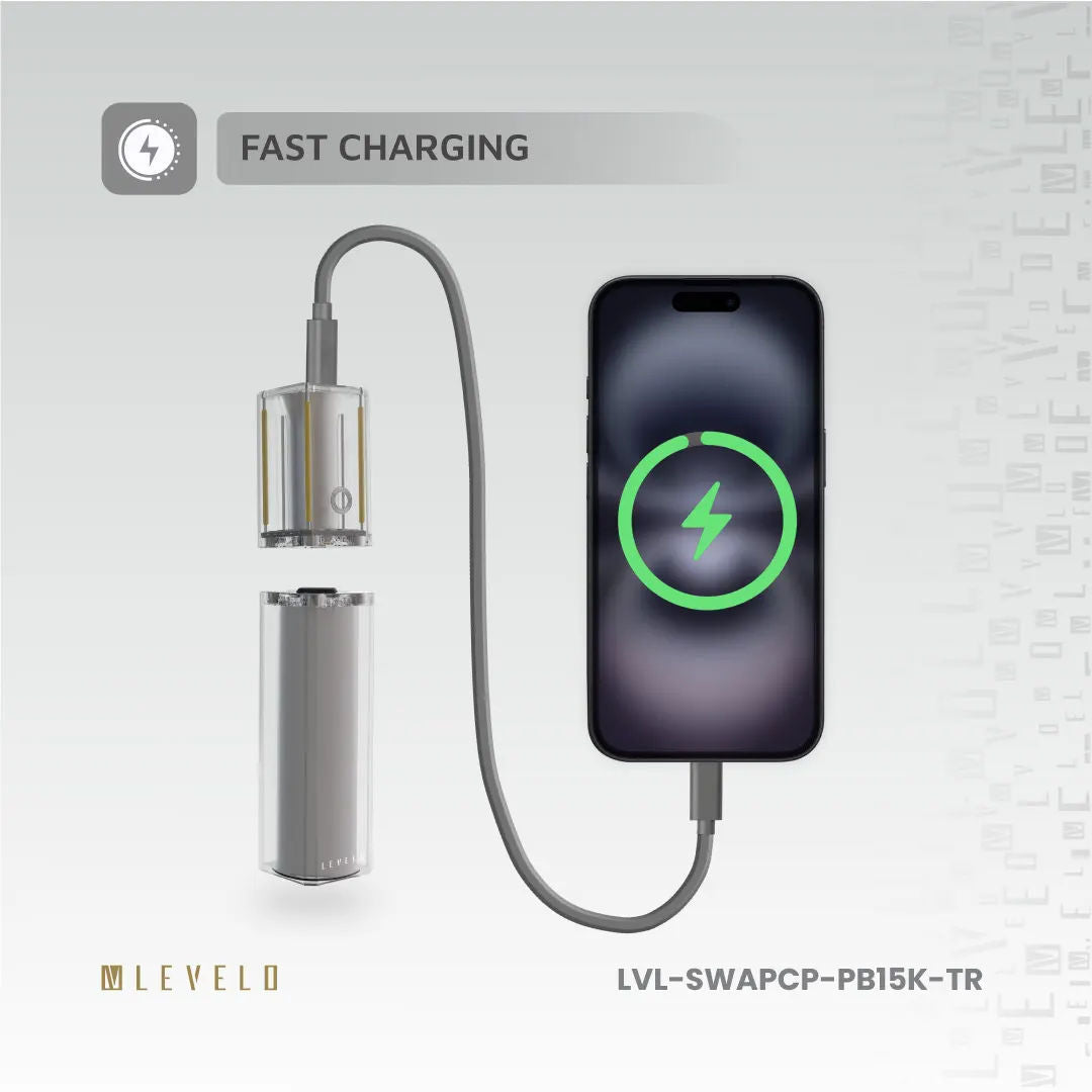 Levelo SwapCell PRO 15000mAh Powerbank With Accessories, Transparent