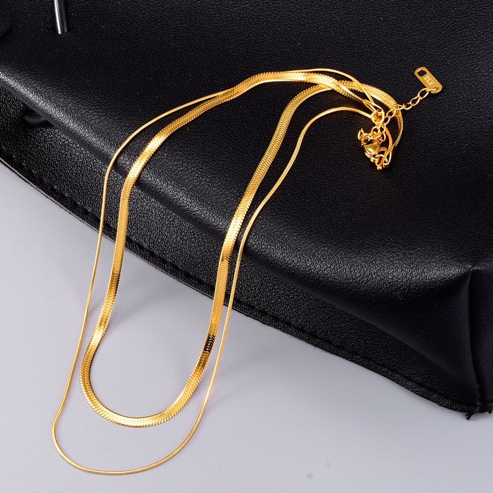 Women Double Layer Necklace Flat Stackable Chain Thin Chunky Necklace Jewelry Gift