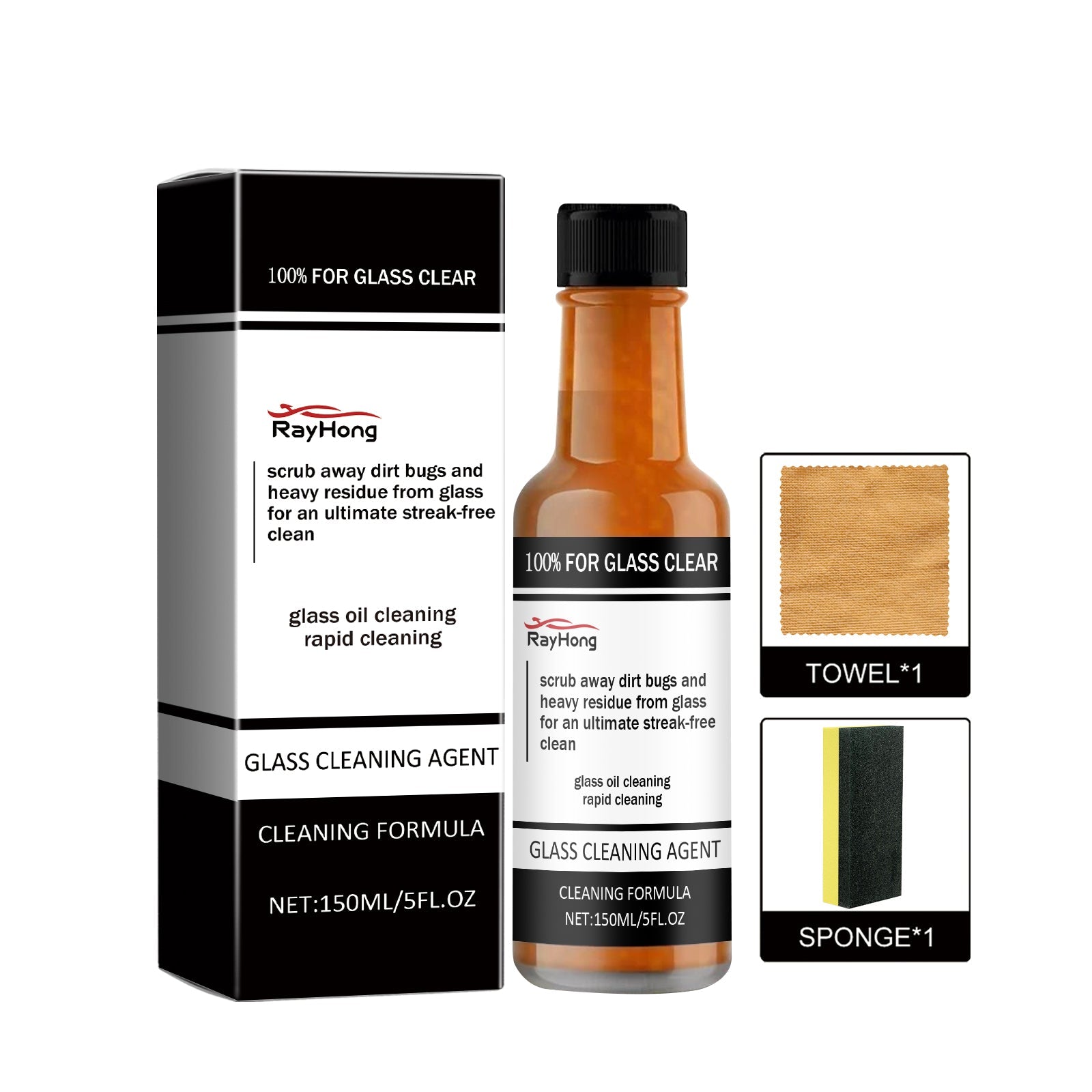 Car Cleaning Glass Cleaner, Oil Film Remover, Stubborn Stain Removal, Easy to Use ,1set
