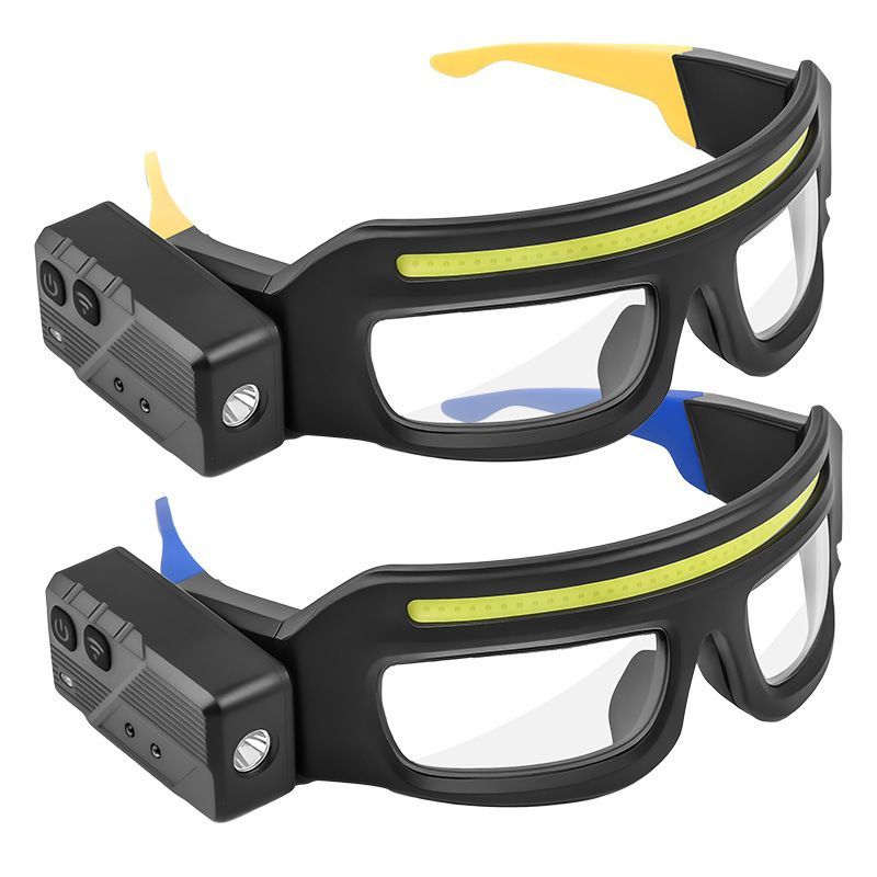 Rechargeable LED Headlamp Glasses with Motion Sensor, 90° Adjustable, Waterproof for Night Work, Camping, Running