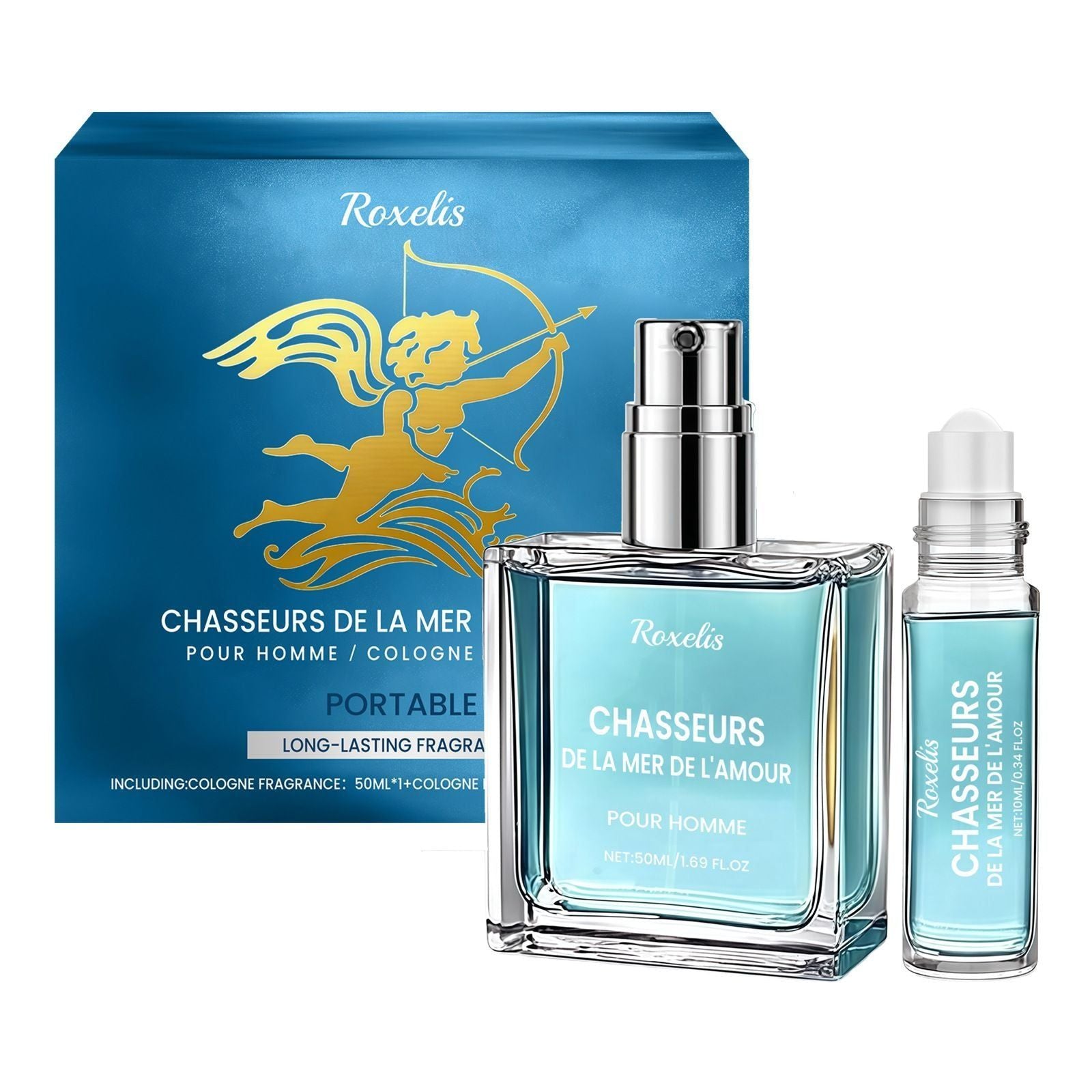 50ml+10ml Mens Cologne Set with Travel Roll On and Spray