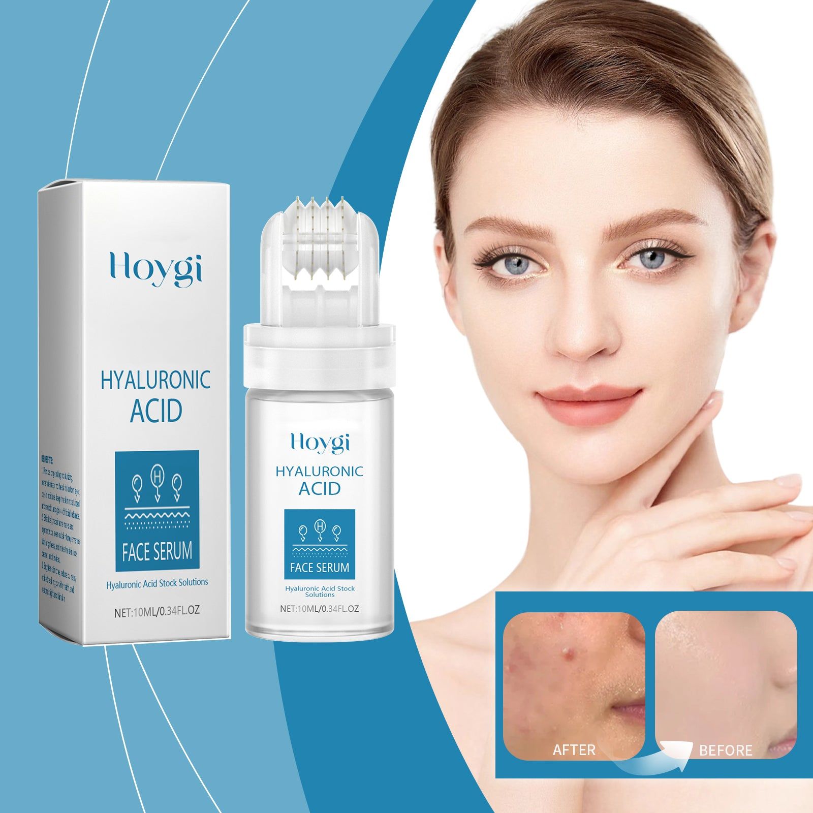 Hydrating Hyaluronic Acid Serum with Microneedle Roller for Water Replenishment and Glowing Skin ,10ml/box