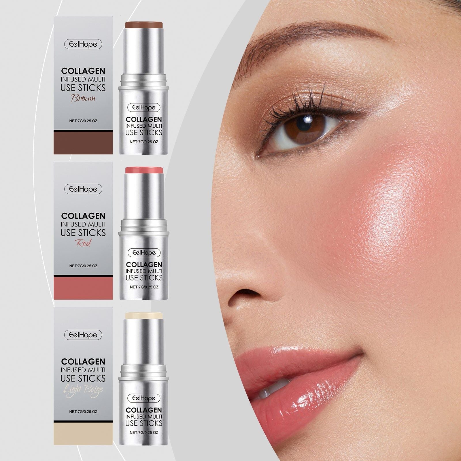 Collagen Makeup Stick, Hydrating Natural Blush, Multi-Color Lip & Cheek Stick ,7g