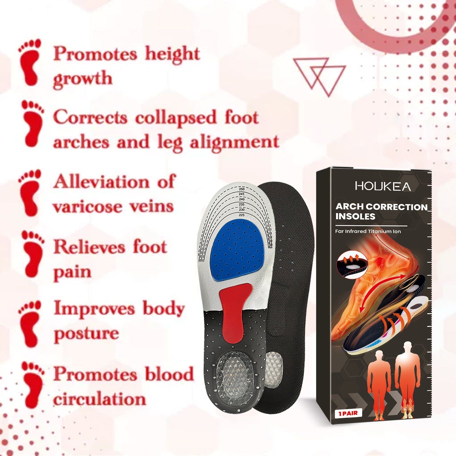 Boost Your Height with Corrective Insoles, Arch Support, Non-Slip, Wear-Resistant ,1 pair