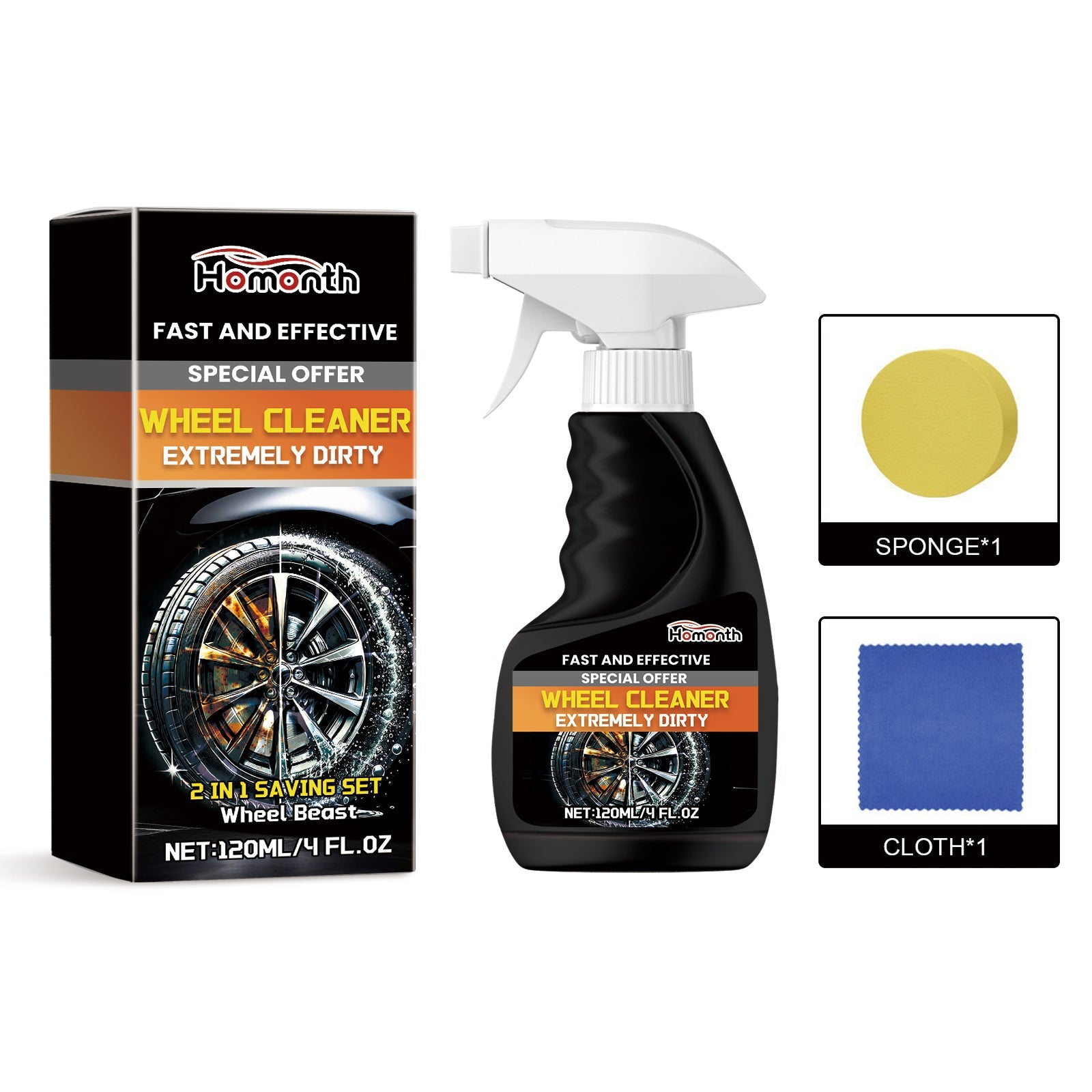 Car Wheel Cleaner, Tire Decontamination, Polishing, Restores Shine, Easy to Use ,1set