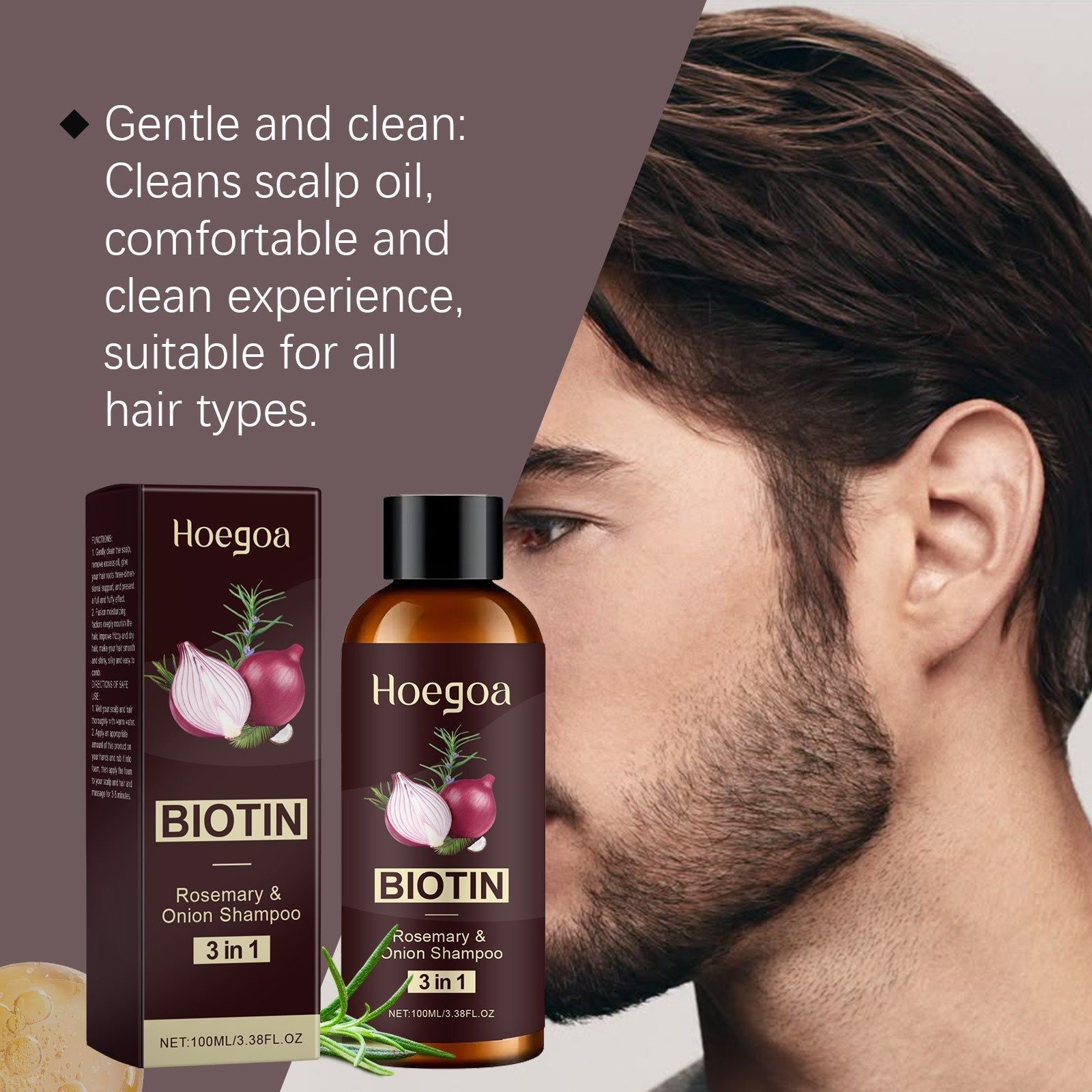 3-in-1 Onion Hair Care Shampoo, Moisturizes, Volumizes, Gentle Cleansing ,100ml