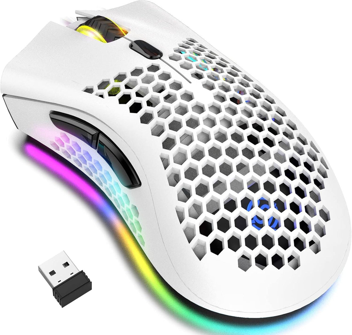Wireless Gaming Mouse Honeycomb Design Rechargeable RGB Backlight Computer Mouse