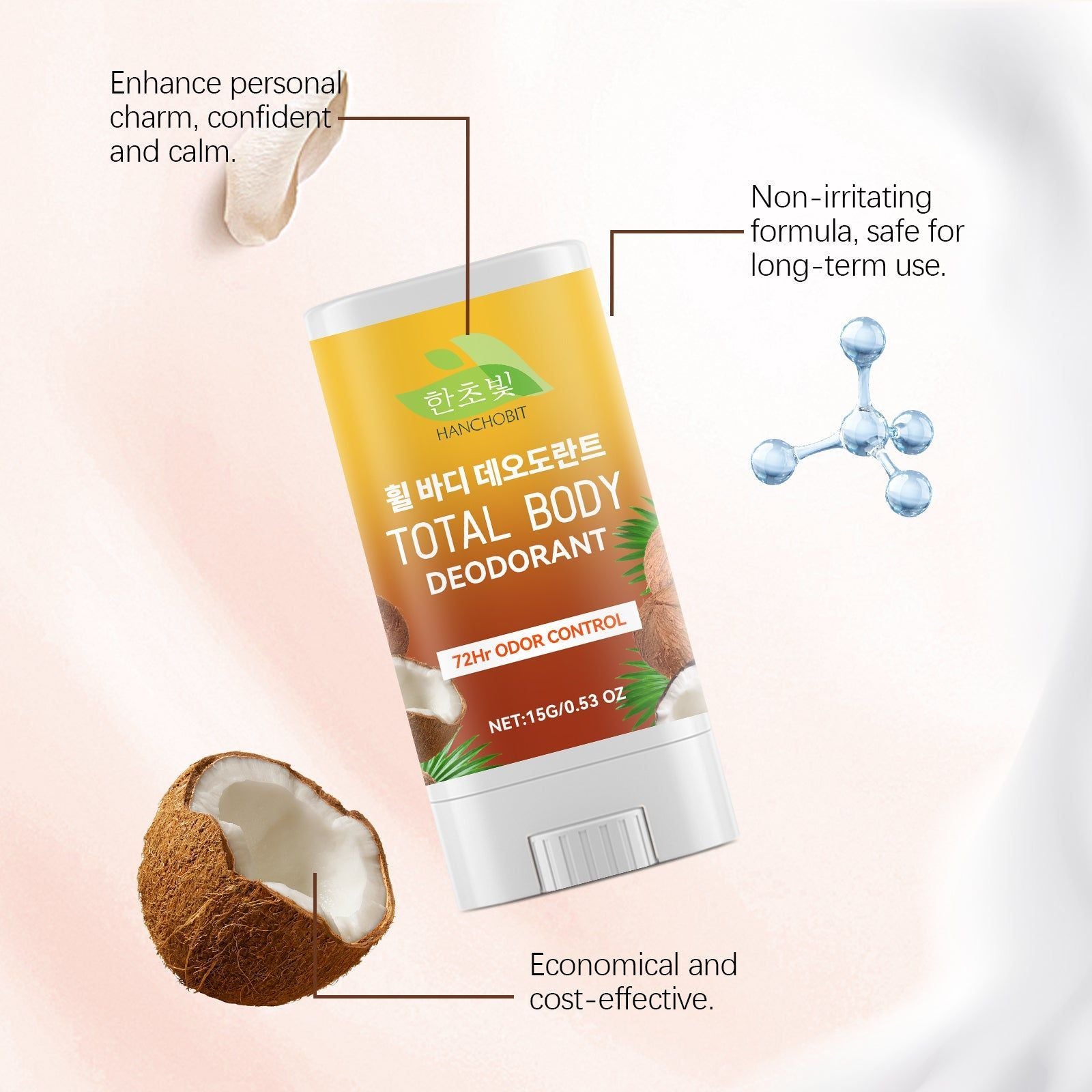 Body Care Bar, Coconut, Long Lasting Freshness, Non-Greasy, Mild Formula ,15g