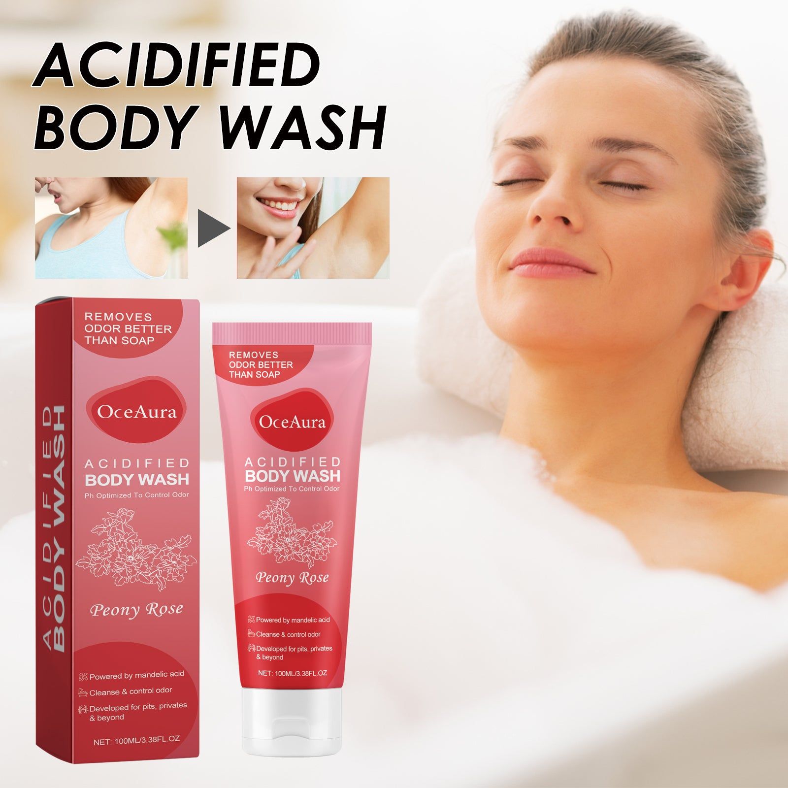 Acidified Body Wash, Deep Cleanse Skin, Moisturize, Glow, Long-lasting Fragrance ,100ml
