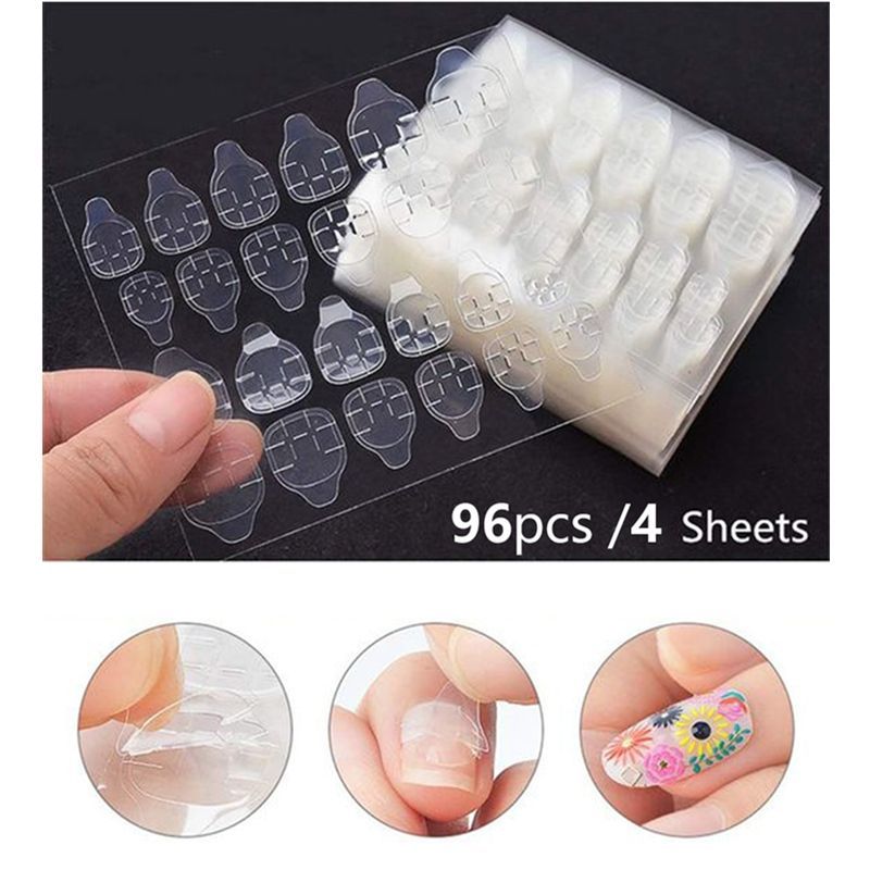 96 pcs Double-sided Glue Nail Sticker Transparent Ahesive False Nail Tips  For Fingers
