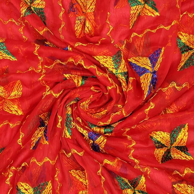 Women's Embroidered Phulkari Chiffon Dupatta for Bridal, Karwa Chauth and Family Functions| Gift for Family and Friends