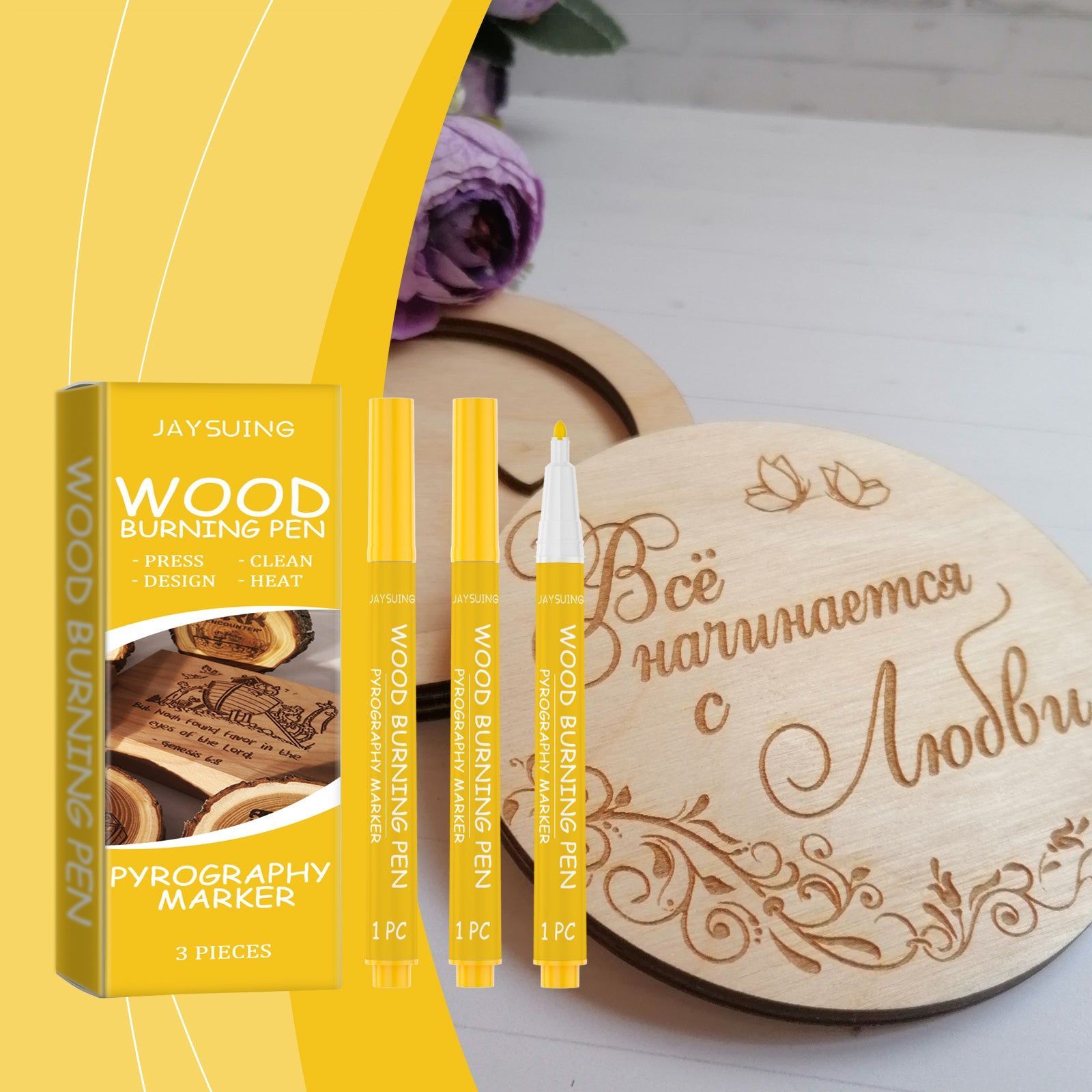 Create Stunning Wood Art with Burn the Pyrograph Pen, Easy Portable Design ,3 pieces