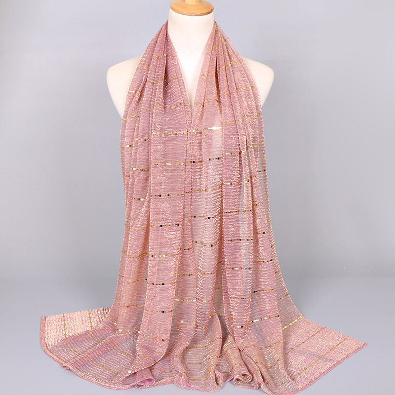 Blush Pink Metallic Striped Hijab Scarf, Lightweight Shimmer Head Wrap for Muslim Women