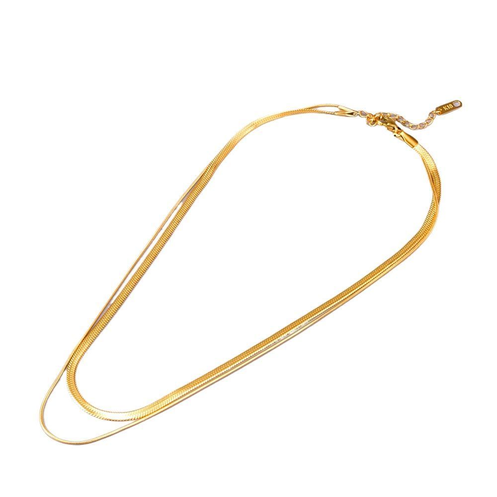 Women Double Layer Necklace Flat Stackable Chain Thin Chunky Necklace Jewelry Gift