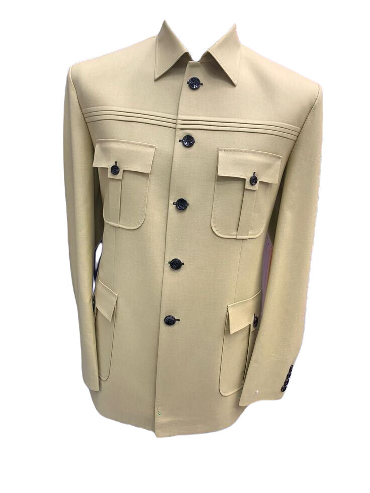 Vintage Beige Safari Suit for Men Stylish Coat pant Classic Formal Suit.
