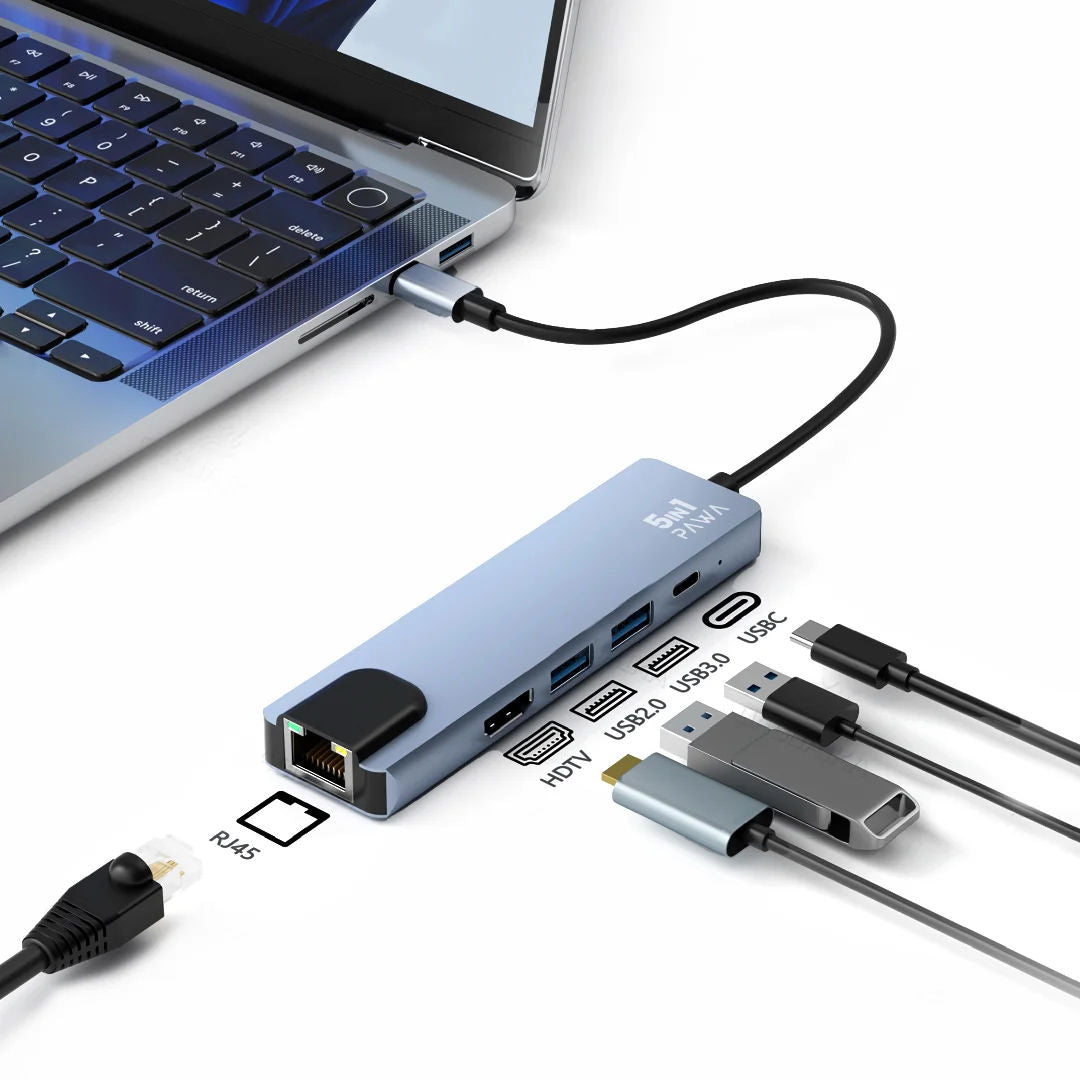 Pawa 5 In 1 Usb-C Hub With 4k HDTV-Grey