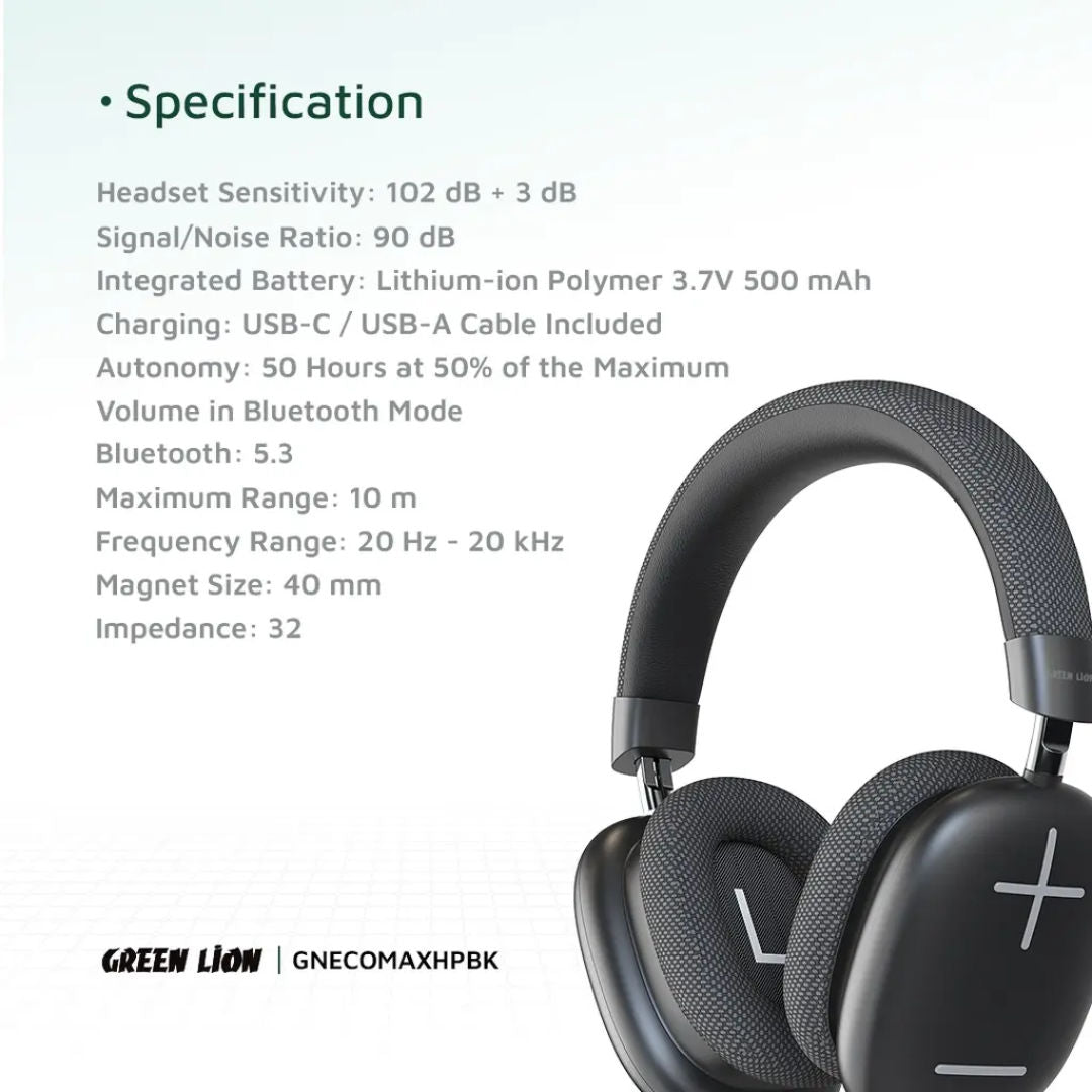 Green Lion Echo Max Bluetooth Over-Ear Headphone, 48Hr Playtime