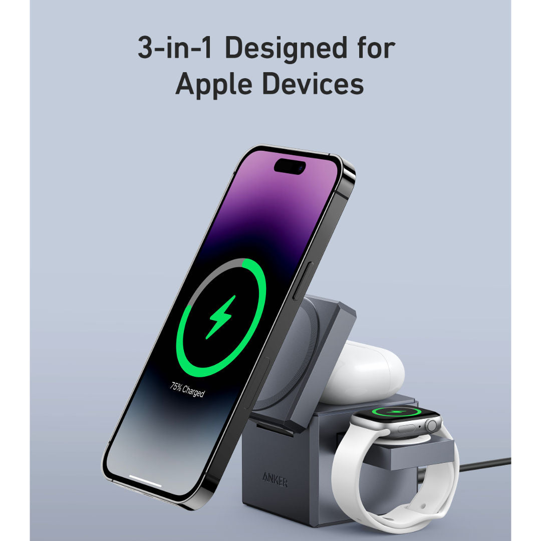 مكعب Anker 3 في 1 مزود بـ Magsafe B2B، رمادي