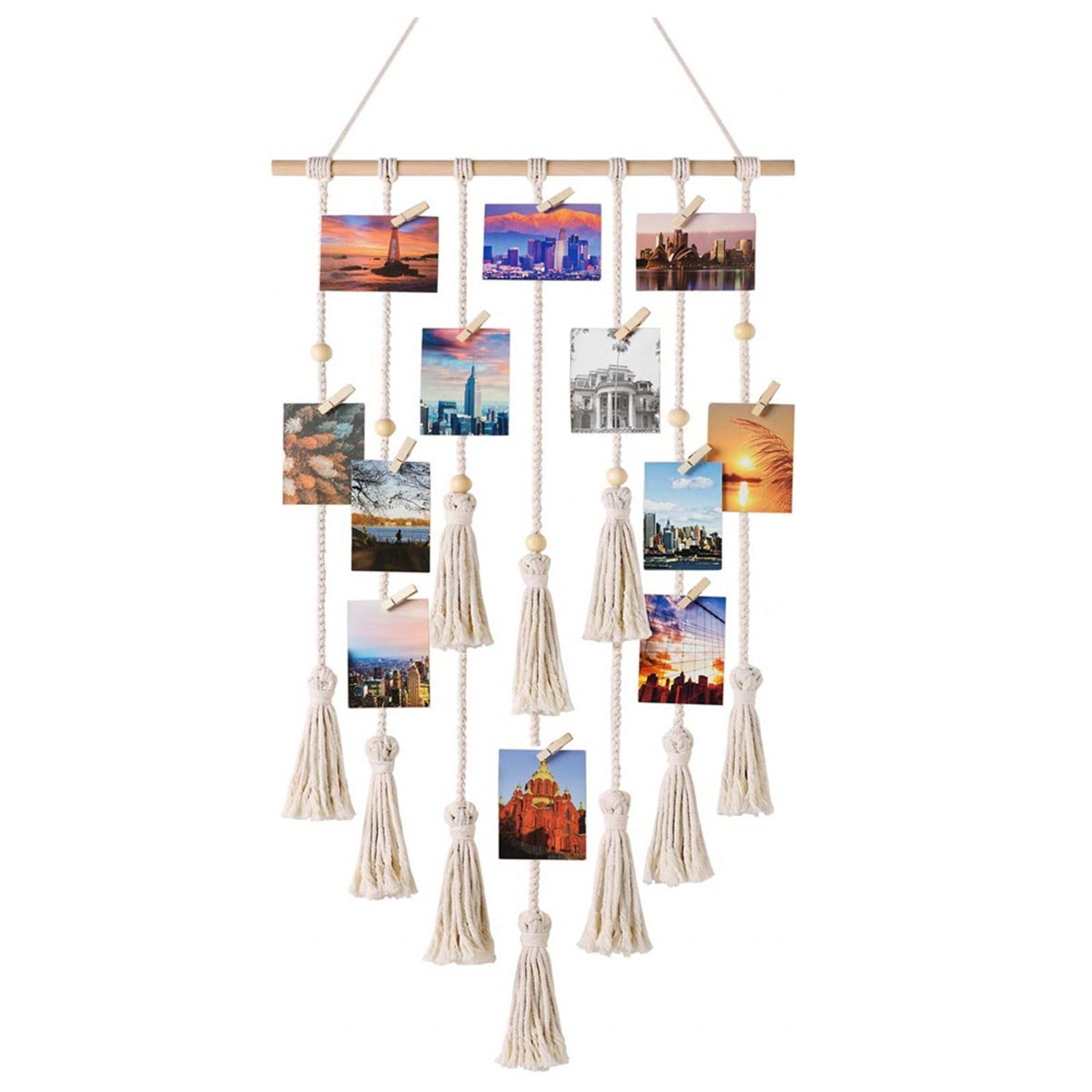 Hanging Photo Display Macrame Wall Hanging Pictures Organizer Boho Home Decor