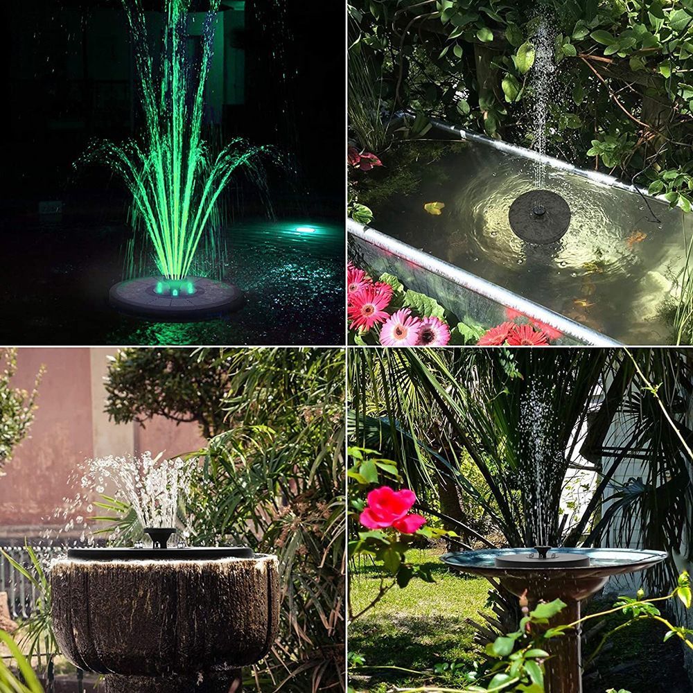 3W 6 Color Solar Fountain Pump With 8 Replacement Nozzles For Landscape