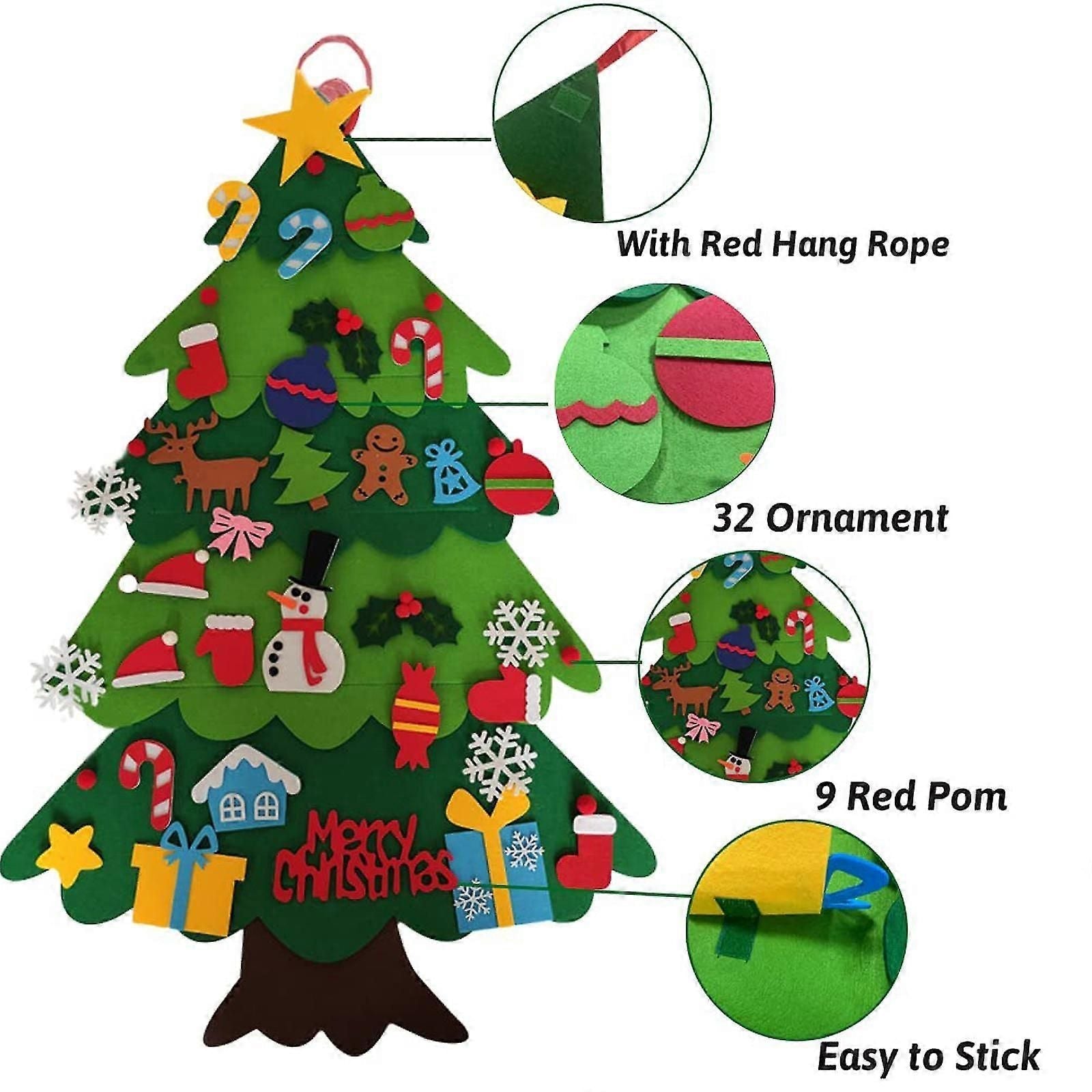 Diy Felt Christmas Tree For Kids Gift,with Detachable 32 Pcs Ornaments For Xmas New Year Decor