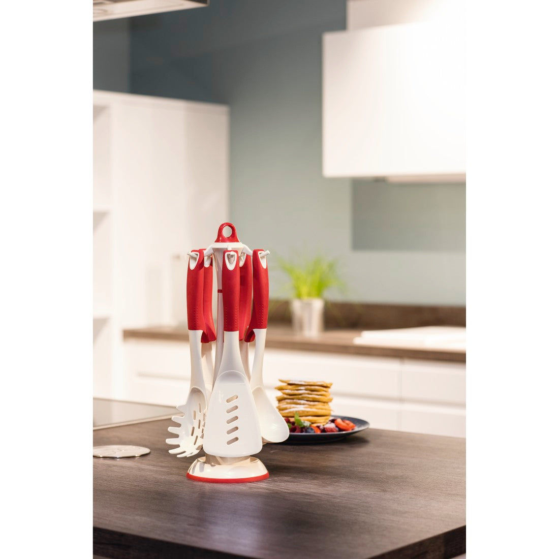 XAVAX 111577 Nylon Kitchen Tool Set, incl. rotating rack, 6 pcs., red/white