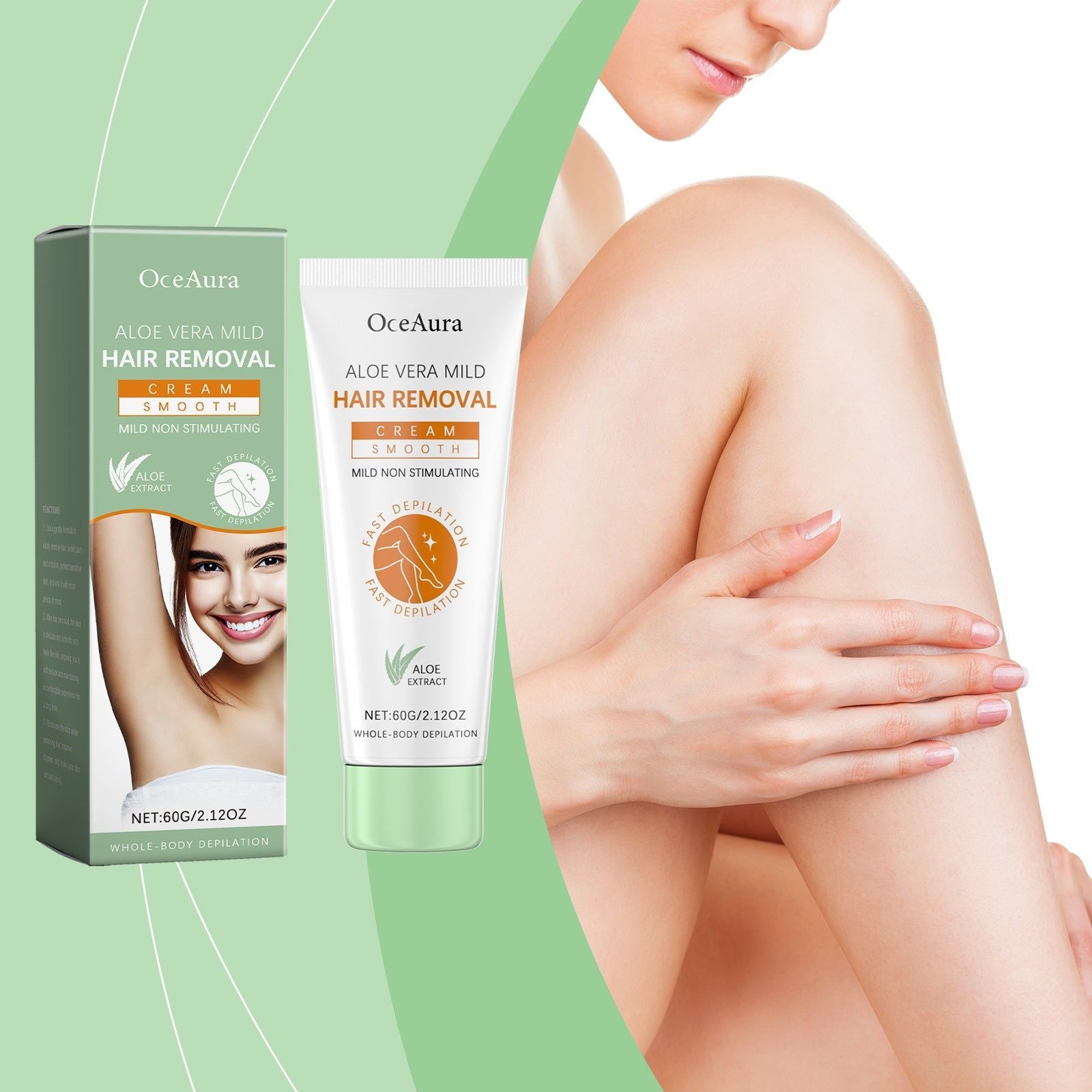 Aloe Soothing Hair Removal Cream, Gentle, Moisturizing, Fast-Acting, Long-Lasting Smoothness ,60g