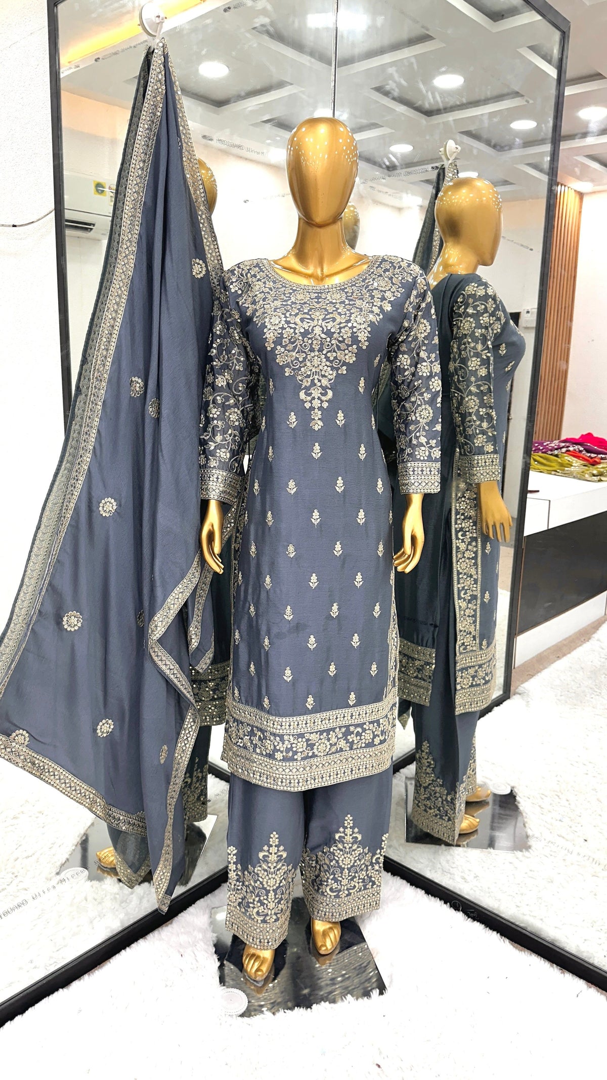 Fab Zone Beautiful Top-Bottom And Dupatta With Embroidery Sequence Work