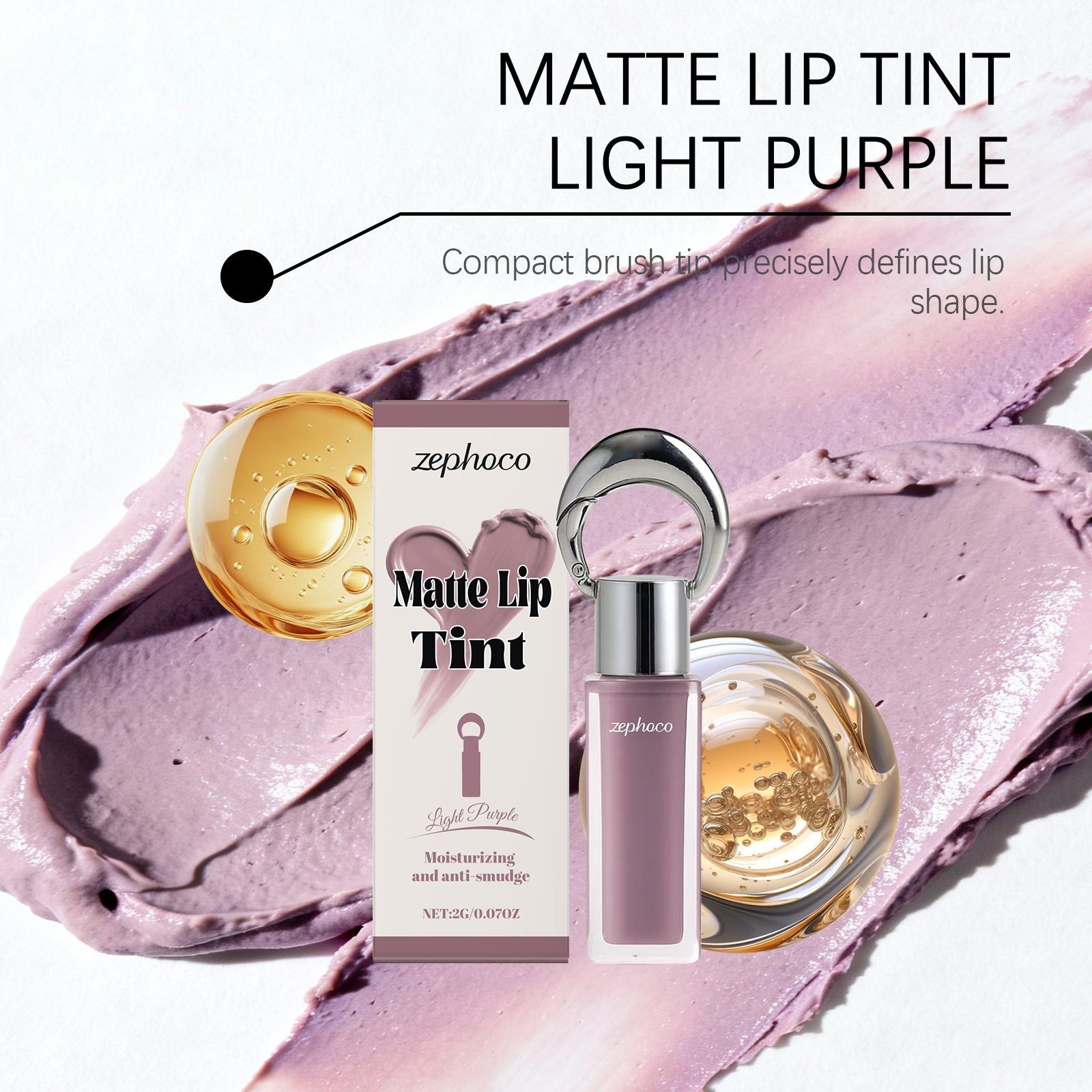 Light Purple Matte Lip Gloss, Long-Lasting Lip Makeup, Hydrating, Waterproof ,2g