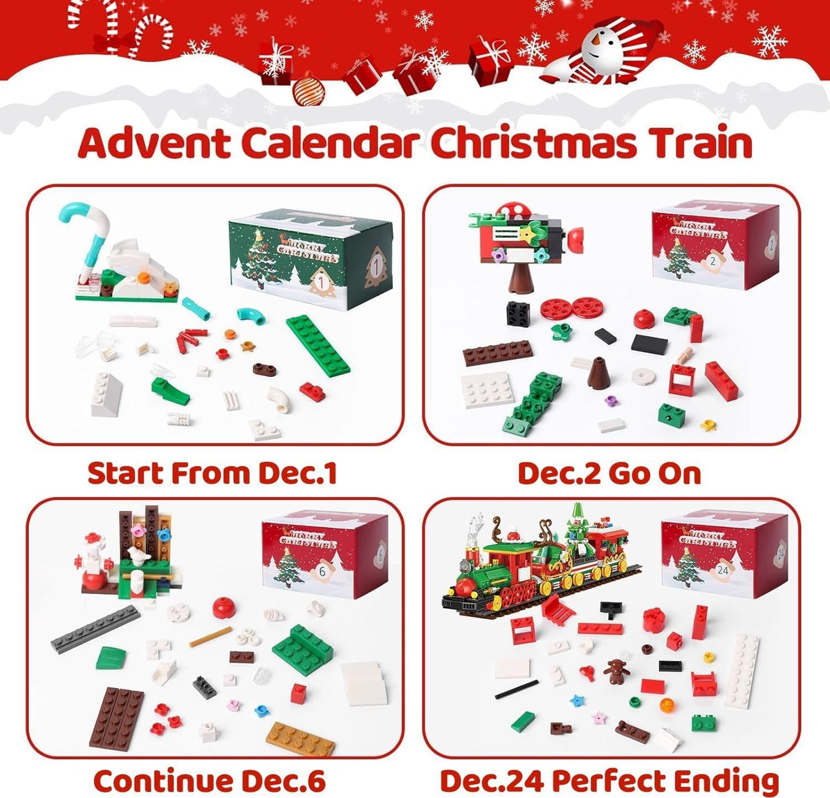 2025 Advent Calendar Christmas Train Building Blocks Set Holiday Building Toy