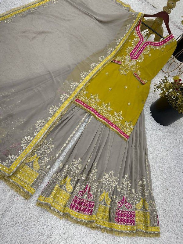 Fab Zone Party Wear Look Designer Top Plazzo And Dupatta With Heavy Embroidery Work