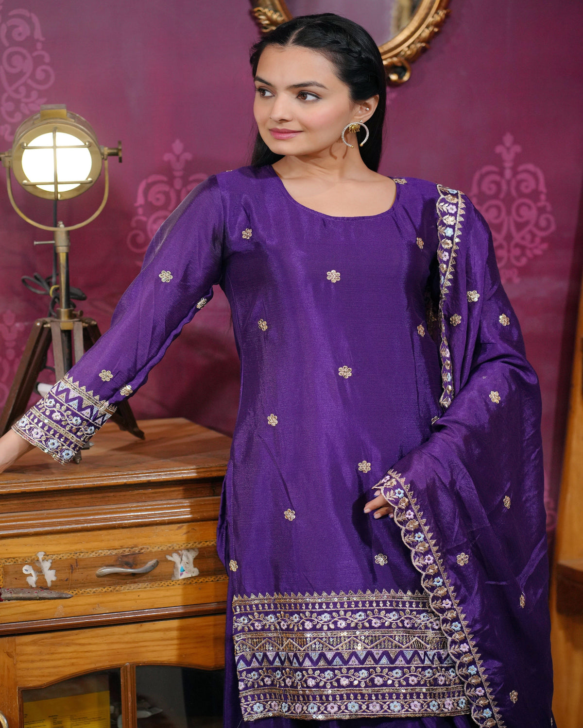 Fab Zone Women's Designer Chinon Sharara Suit With Sequin Work
