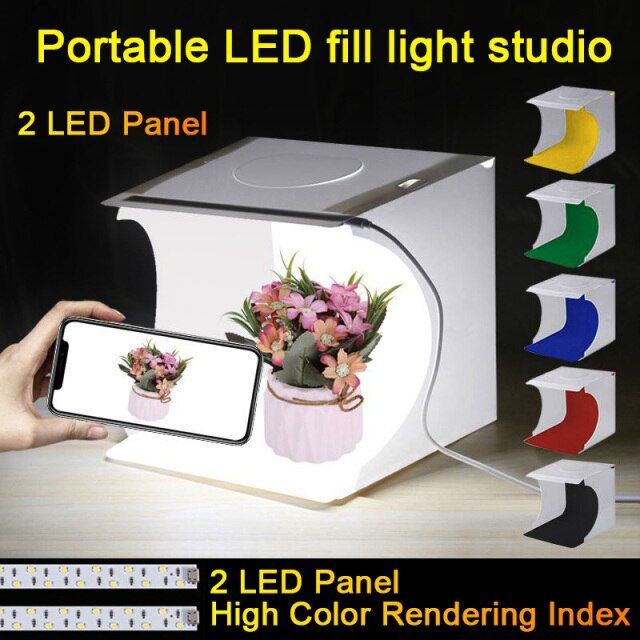20 * 20cm Mini Foldable Studio Diffuse Light Light Box with Light LED Black Whit