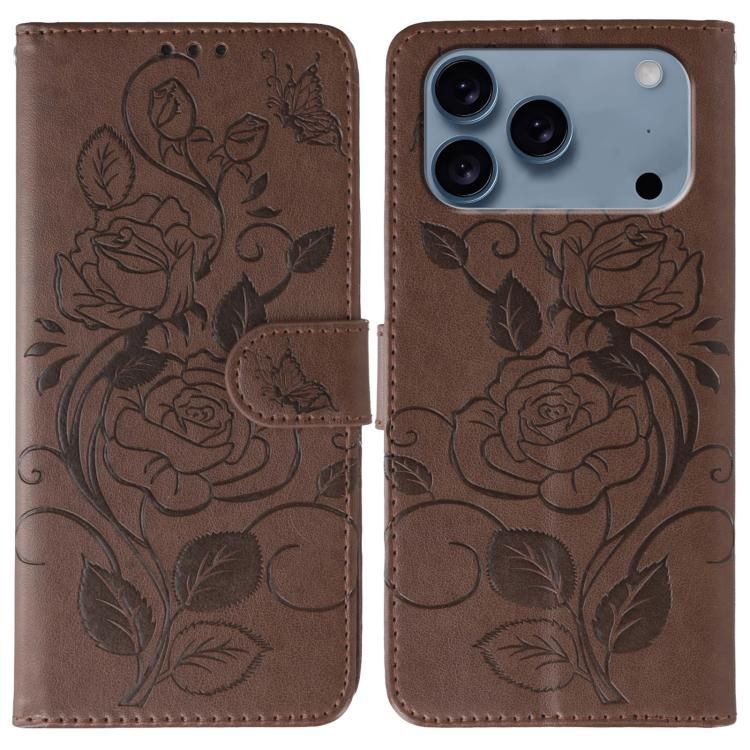 For iPhone 18 Pro Max / iPhone 17 Pro Max Rose Butterfly Embossed Leather Phone Case