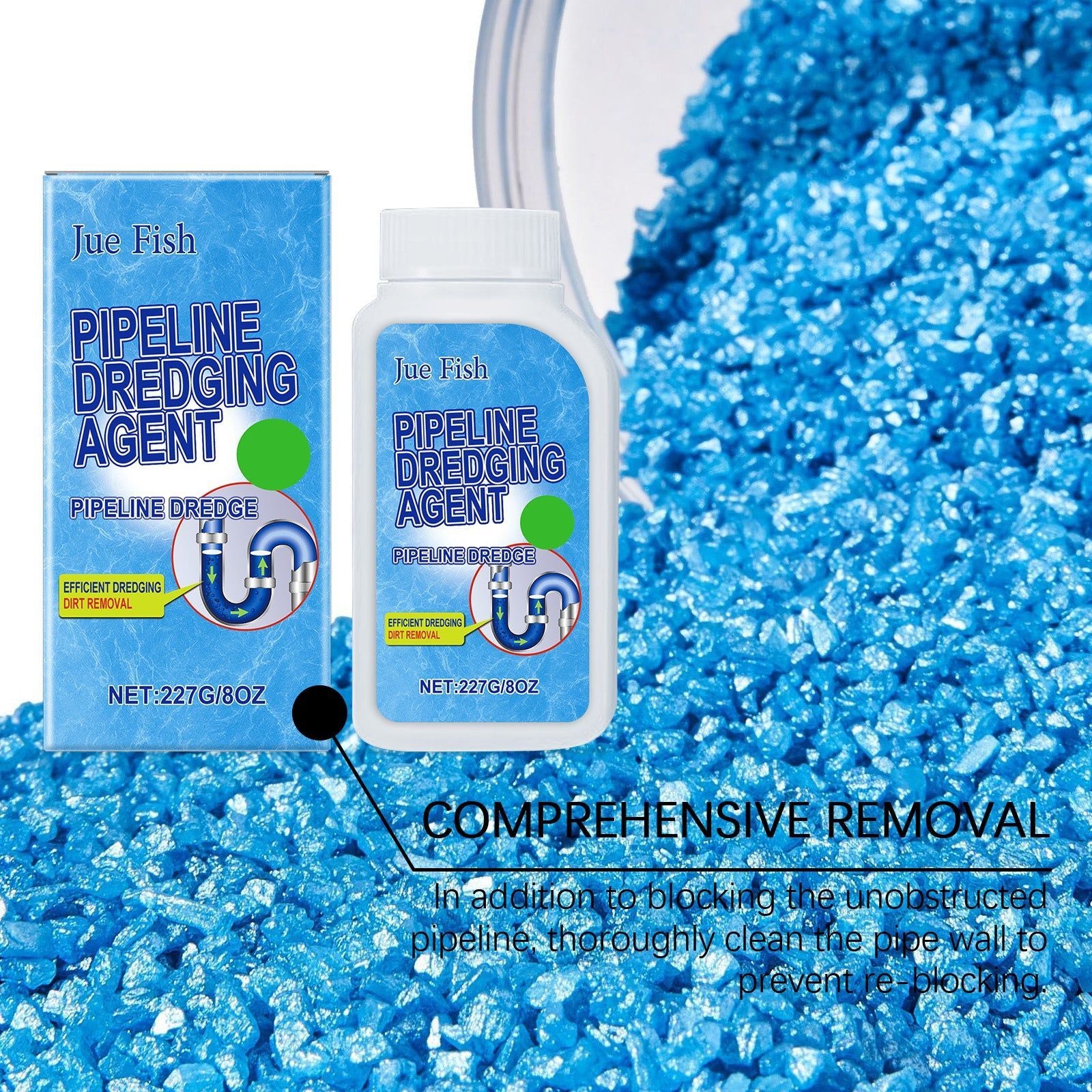 Fast Acting Pipe Unclogging Powder, Odor Eliminator, Kitchen and Toilet Drain Cleaner ,227g