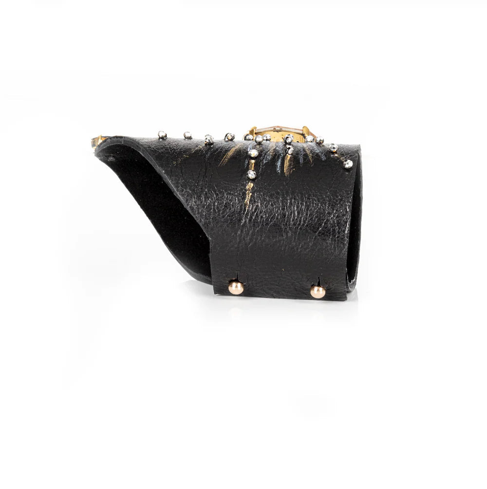 The Dark Celestial Burst Crystal Leather Cuff