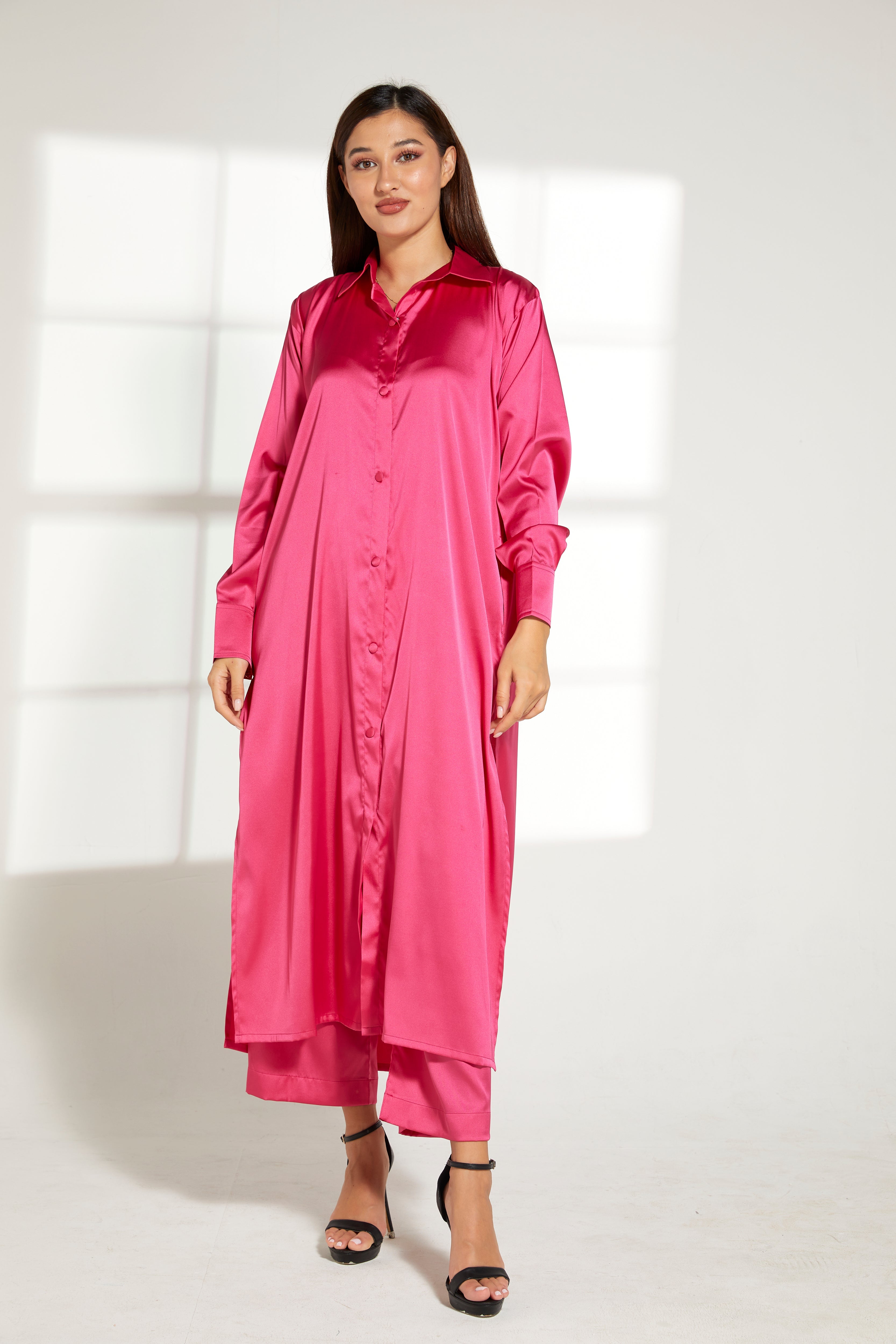 MOiSTREET Pink Silk Fabric Top and Pants Set