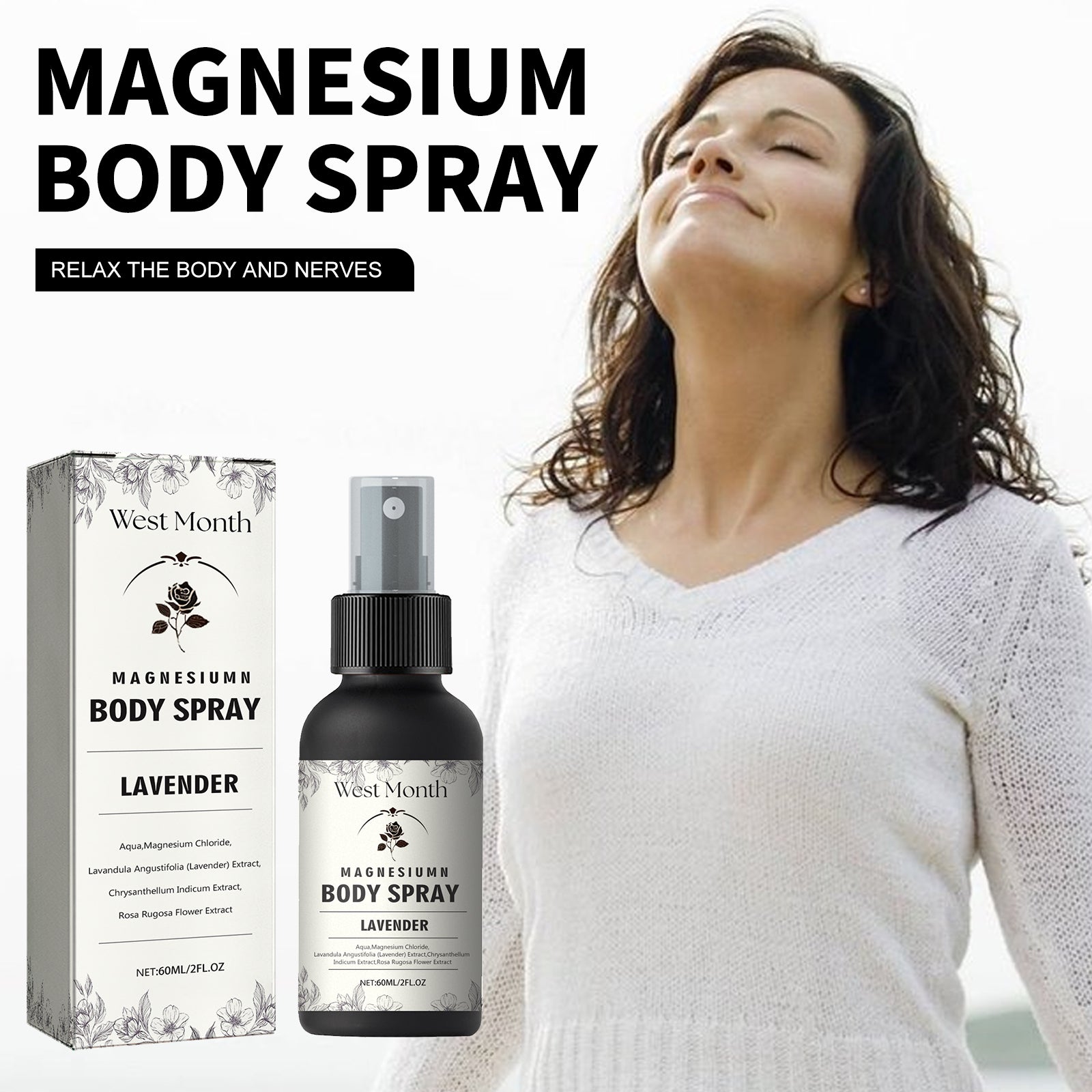 Magnesium Body Spray for Muscle Relief, Fatigue & Relaxation, Natural Pain Relief ,60ml