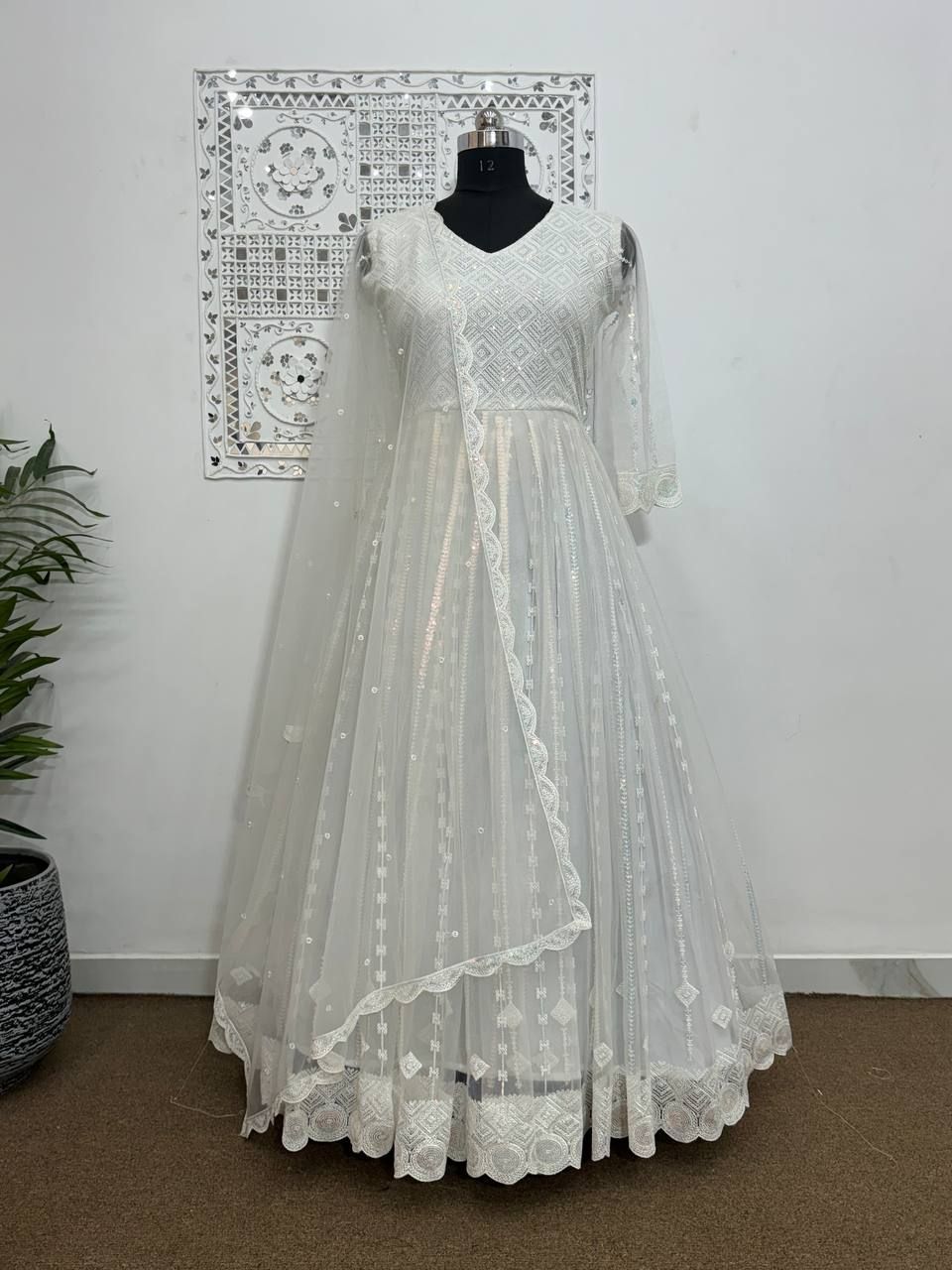 Fab Zone Women's Party Wear Gown with Dupatta