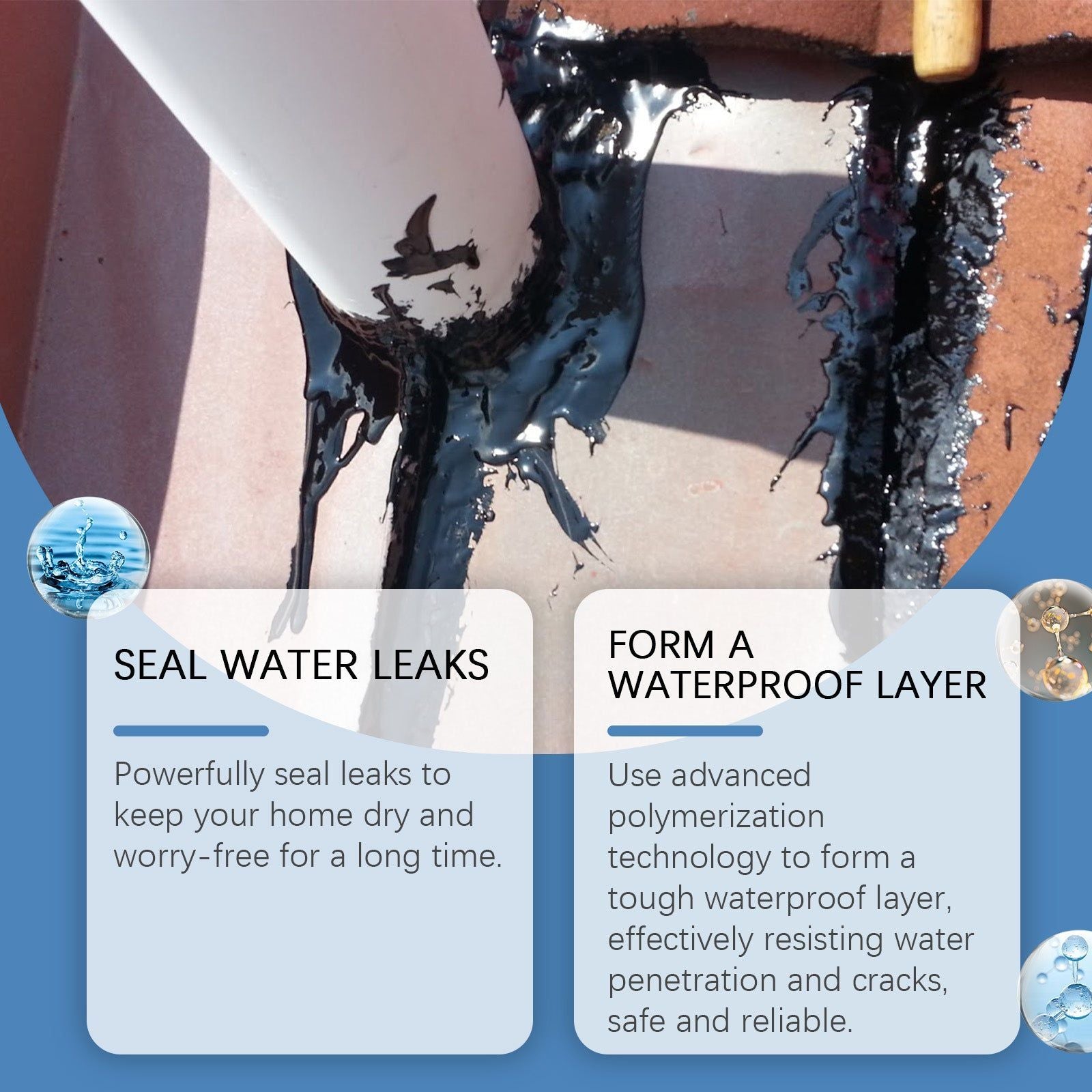 Black Waterproof Leak Repair Paint, Moisture Resistant, Flexible Sealant for Concrete, Wood, Metal ,1set
