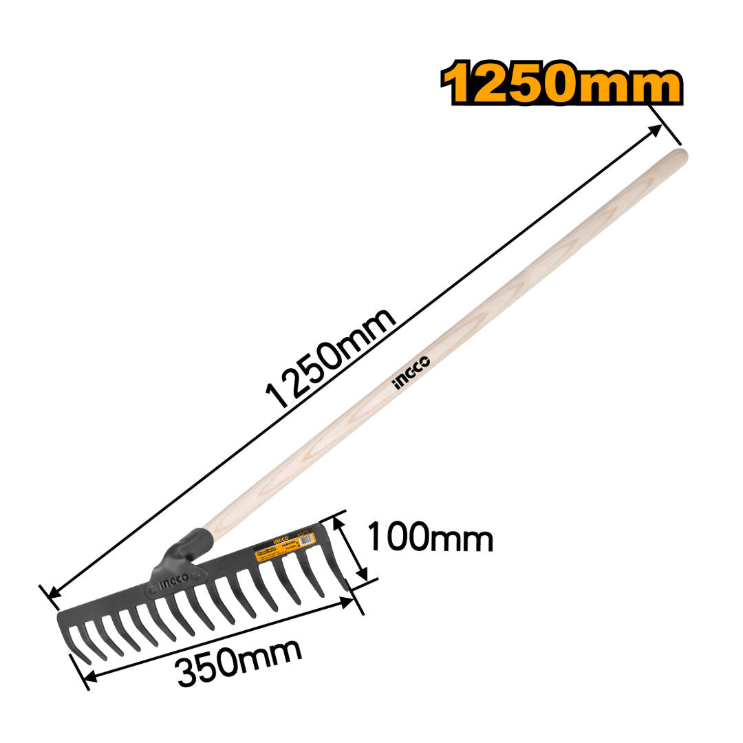 INGCO Gravel Rake 1200 mm, Carbon Steel Blade, Wooden Handle